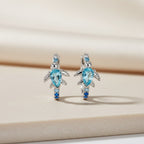 Sea Turtle Ring and Earrings, Aquamarine Jewelry, Dainty Ocean Ring, Silver Turtle Ring, March Birthstone Gift