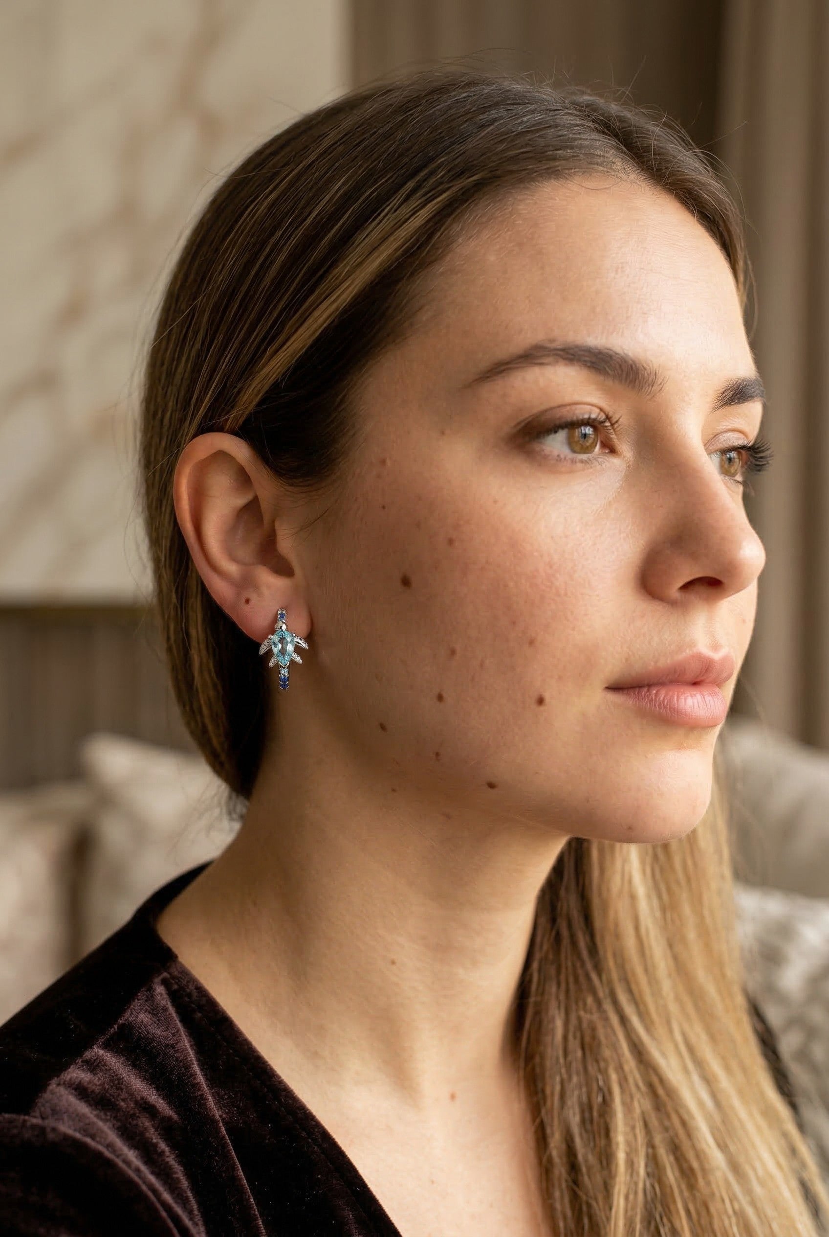Sea Turtle Ring and Earrings, Aquamarine Jewelry, Dainty Ocean Ring, Silver Turtle Ring, March Birthstone Gift