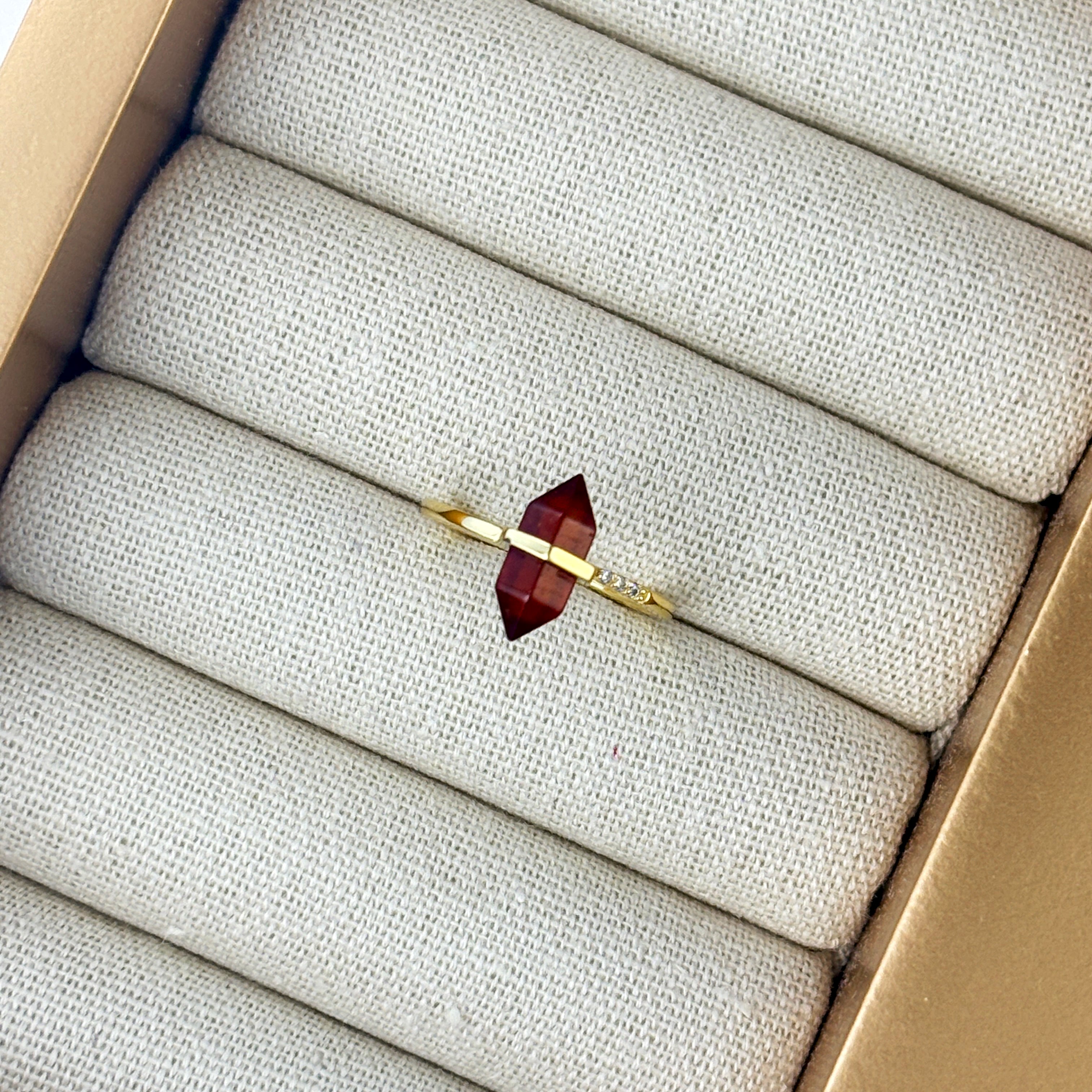 Obsidian Crystal Point Ring — Adjustable Gold Ring for Protection & Strength