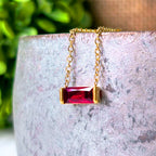 Dainty Horizontal Baguette Cut Ruby Necklace by Stella Amoré