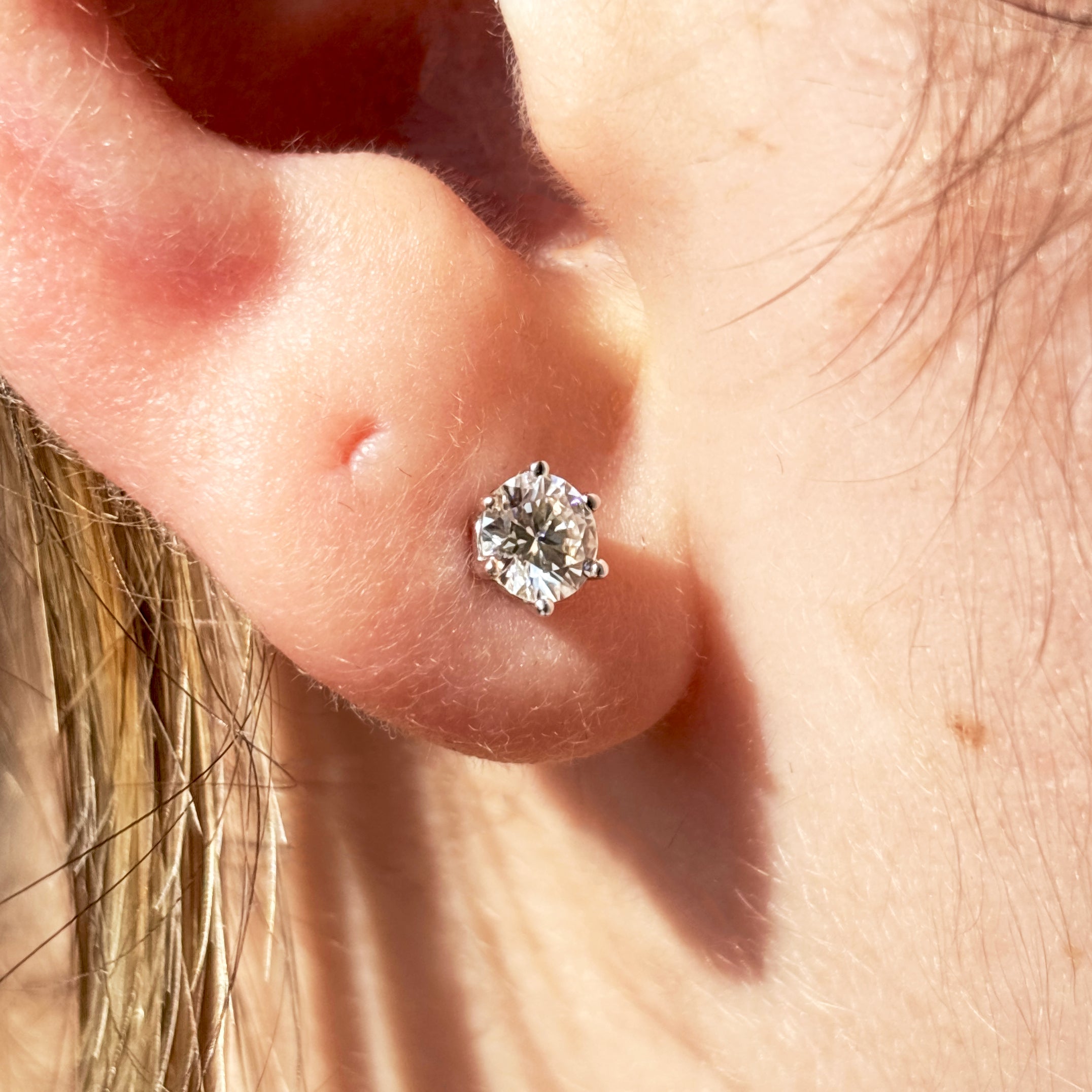 Moissanite Stud Earrings: White Gold Sterling Silver, GRA Certified