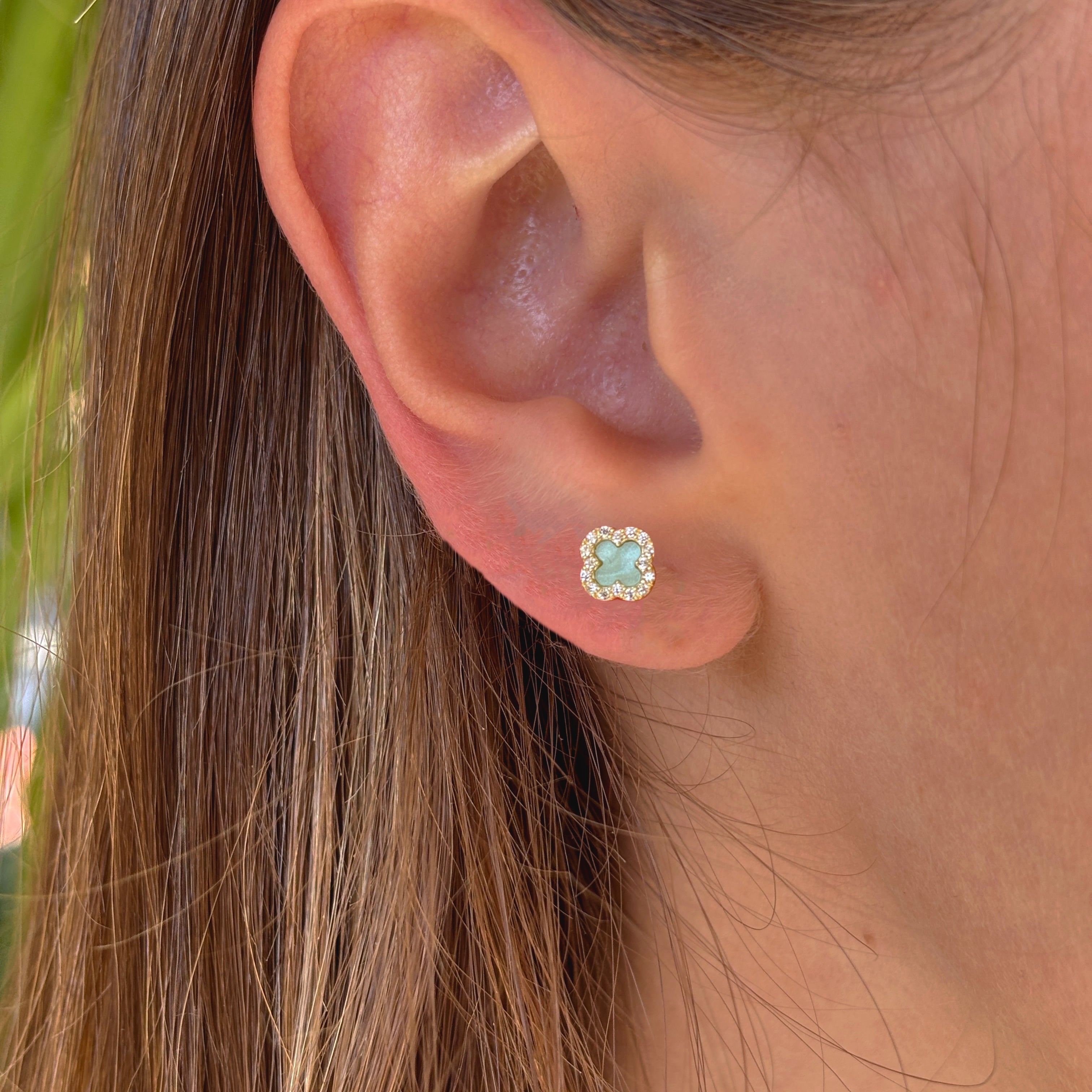 14K Gold Clover Stud Earring Set: 925 Sterling Silver Posts, Dainty Flower Earrings