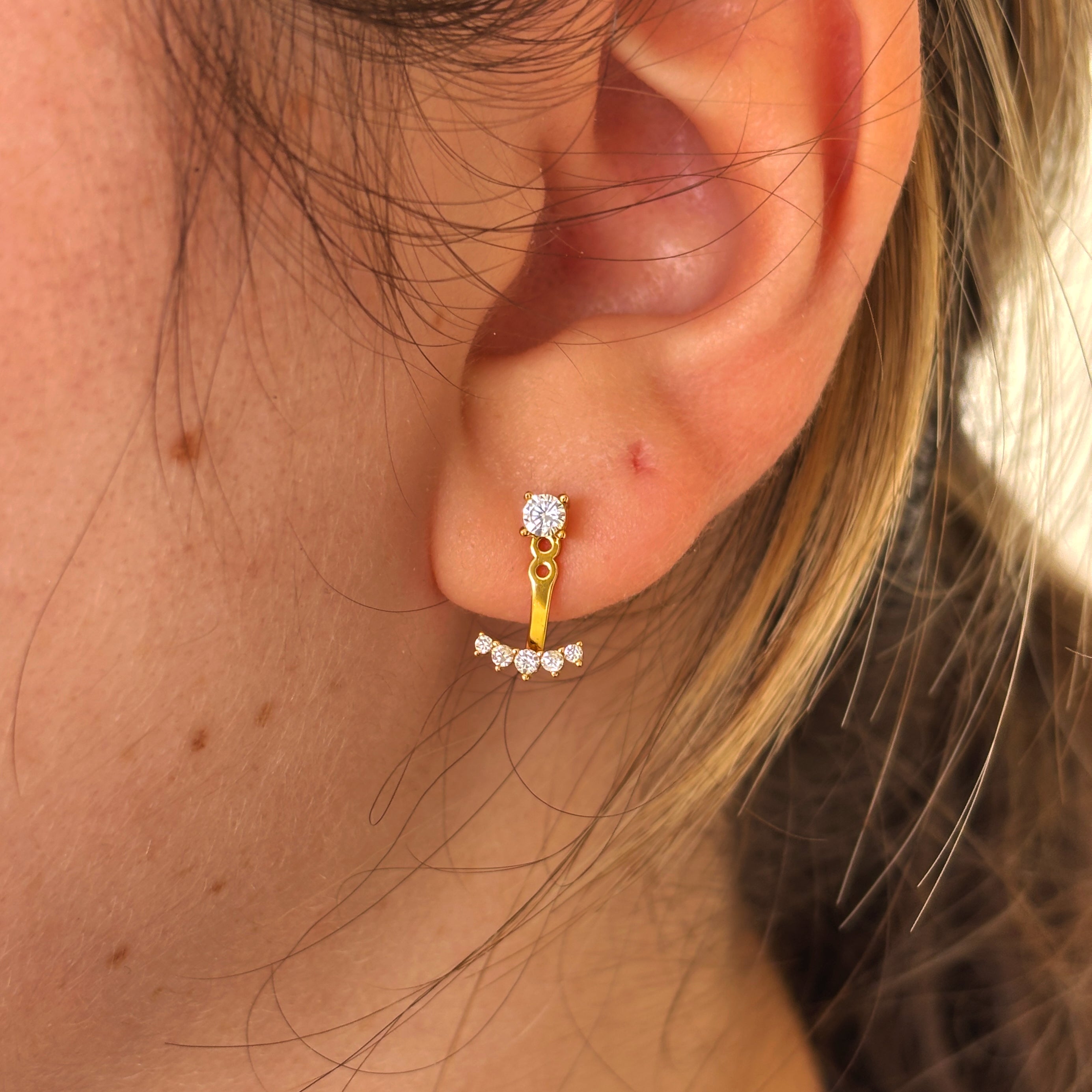 14K Gold Marquise CZ Flower Earrings: Sterling Silver Adjustable Drop