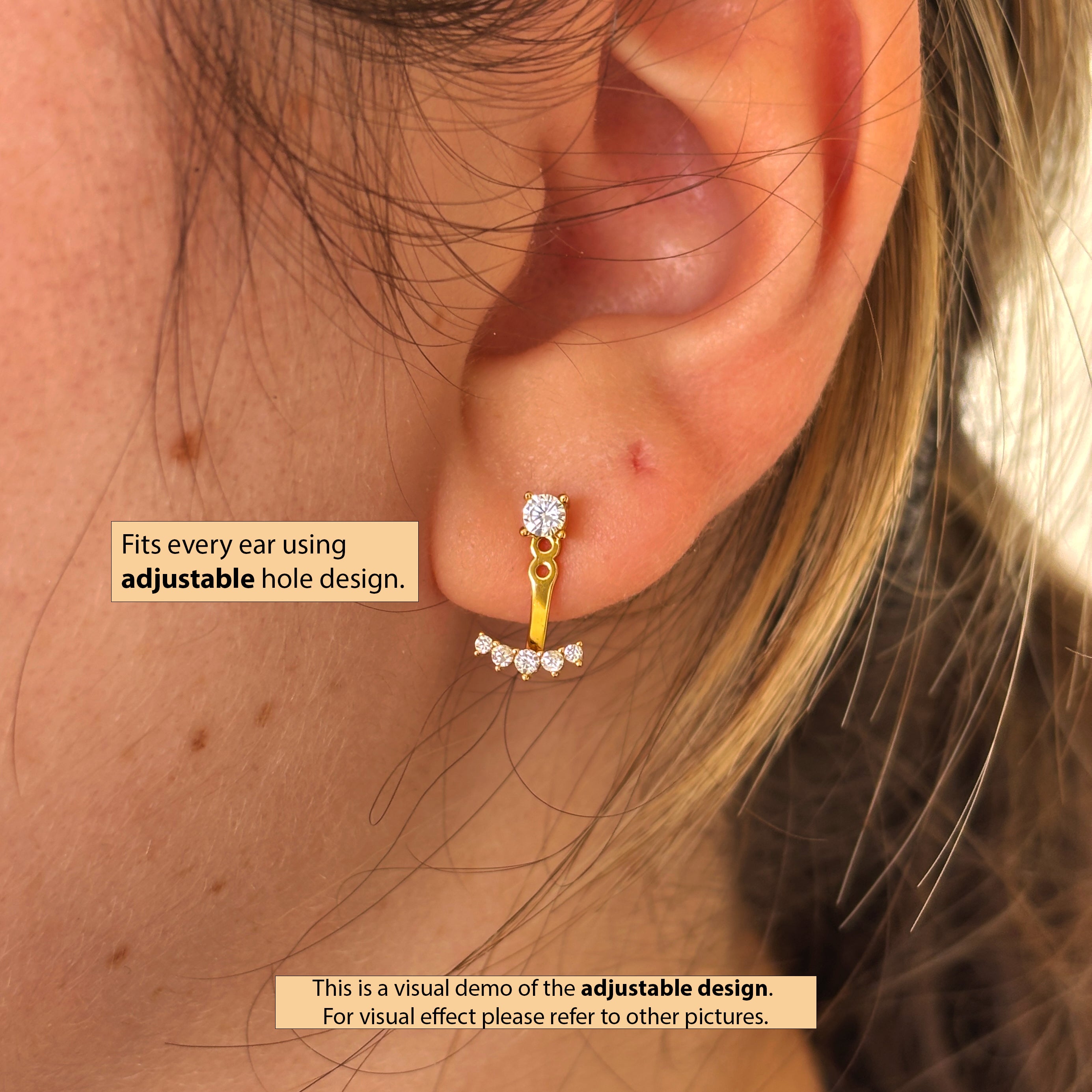 14K Gold Clover CZ Drop Earrings by Stella Amoré: Adjustable Sterling Silver Cartilage Piercing