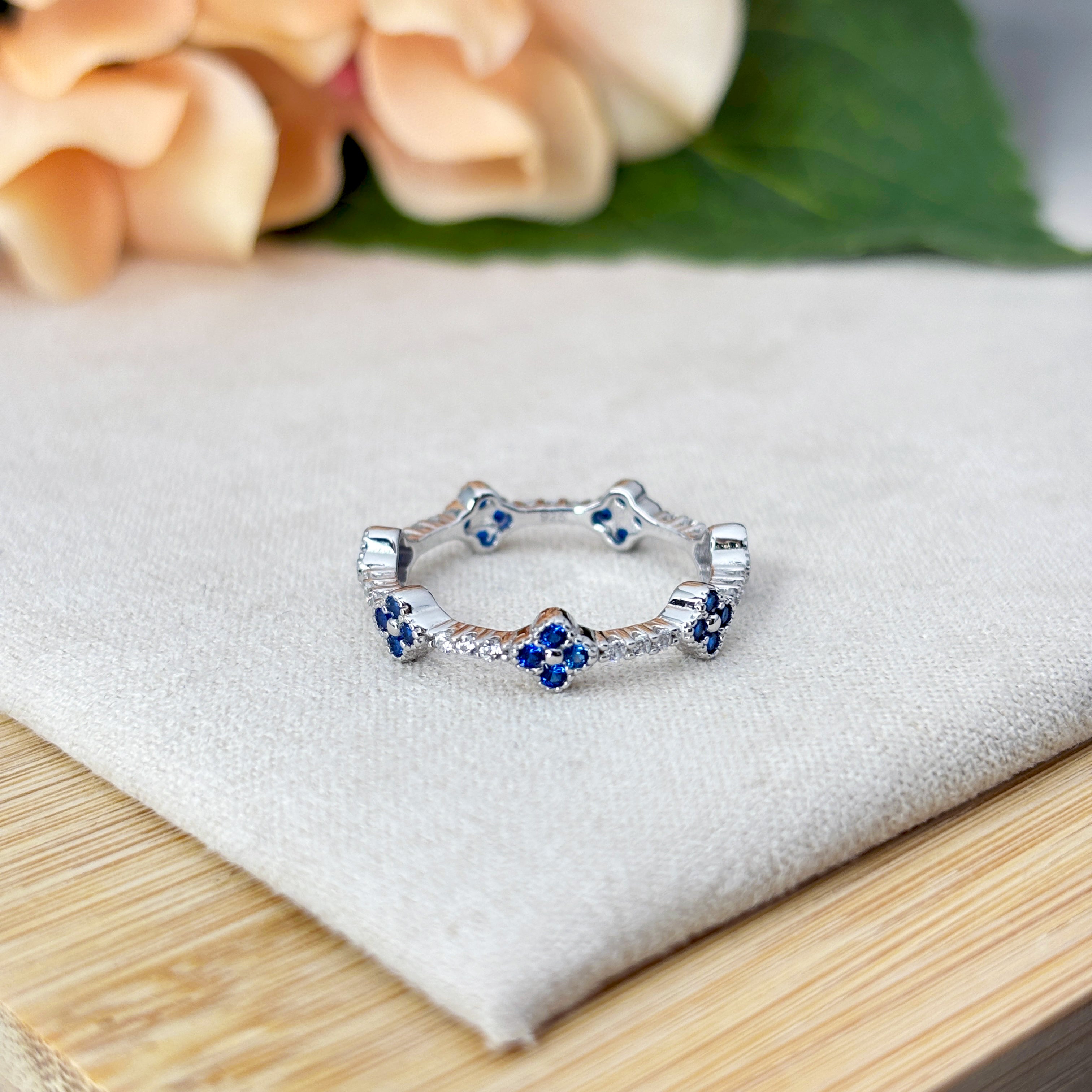 Gold Clover CZ Ring • Sterling Silver, Lucky Birthstone Band