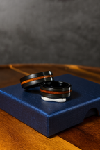 Black Tungsten Wood Inlay Ring • Men’s Wooden Wedding Band • Whiskey Barrel Style Tungsten Ring with Comfort Fit