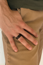 Black Tungsten Wood Inlay Ring • Men’s Wooden Wedding Band • Whiskey Barrel Style Tungsten Ring with Comfort Fit