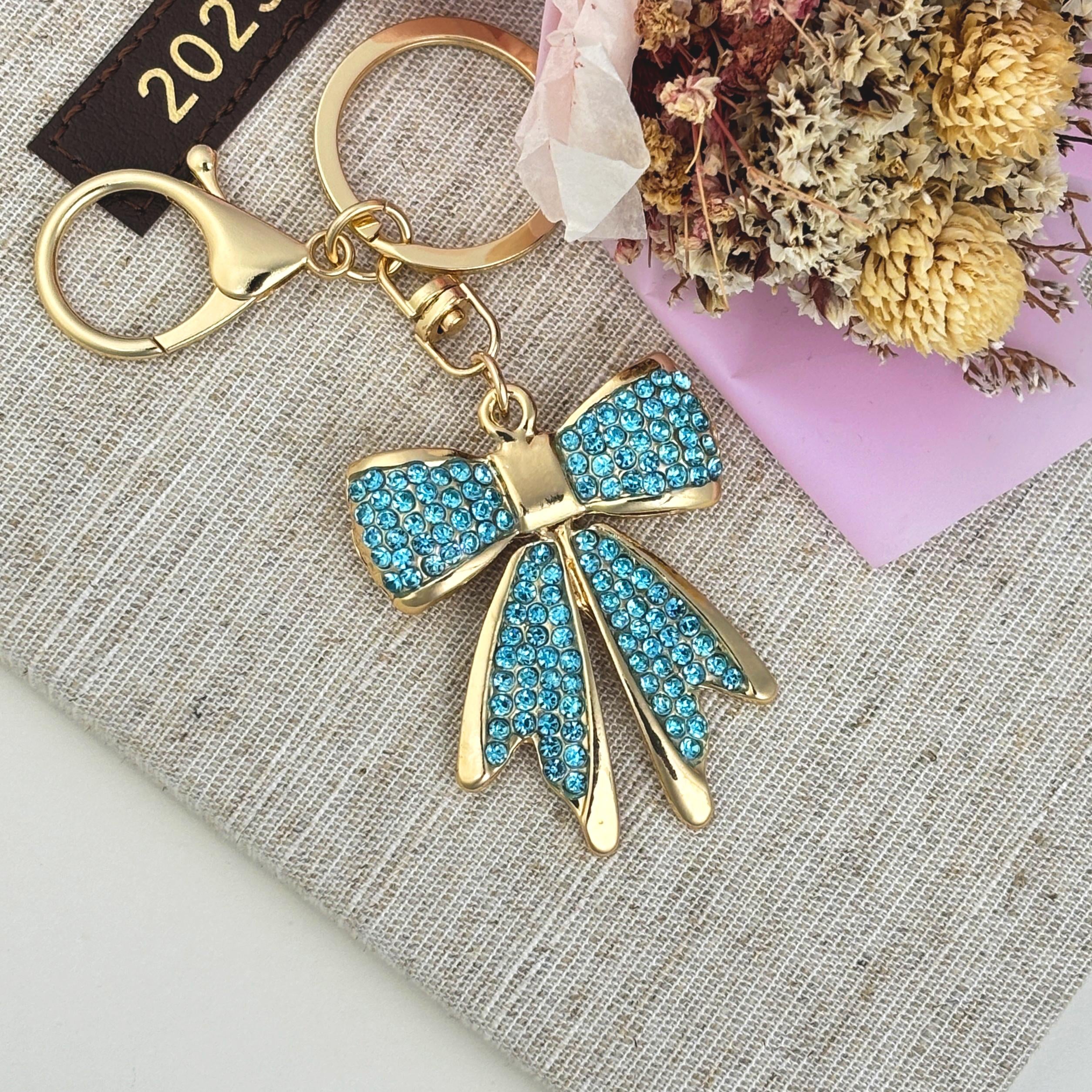 Purple Rhinestone Bow Keychain – New Car Driver Gift, Bling Crystal Bow Charm, Balletcore Keyring, Cute Gift for Mom, Stocking Stuffer