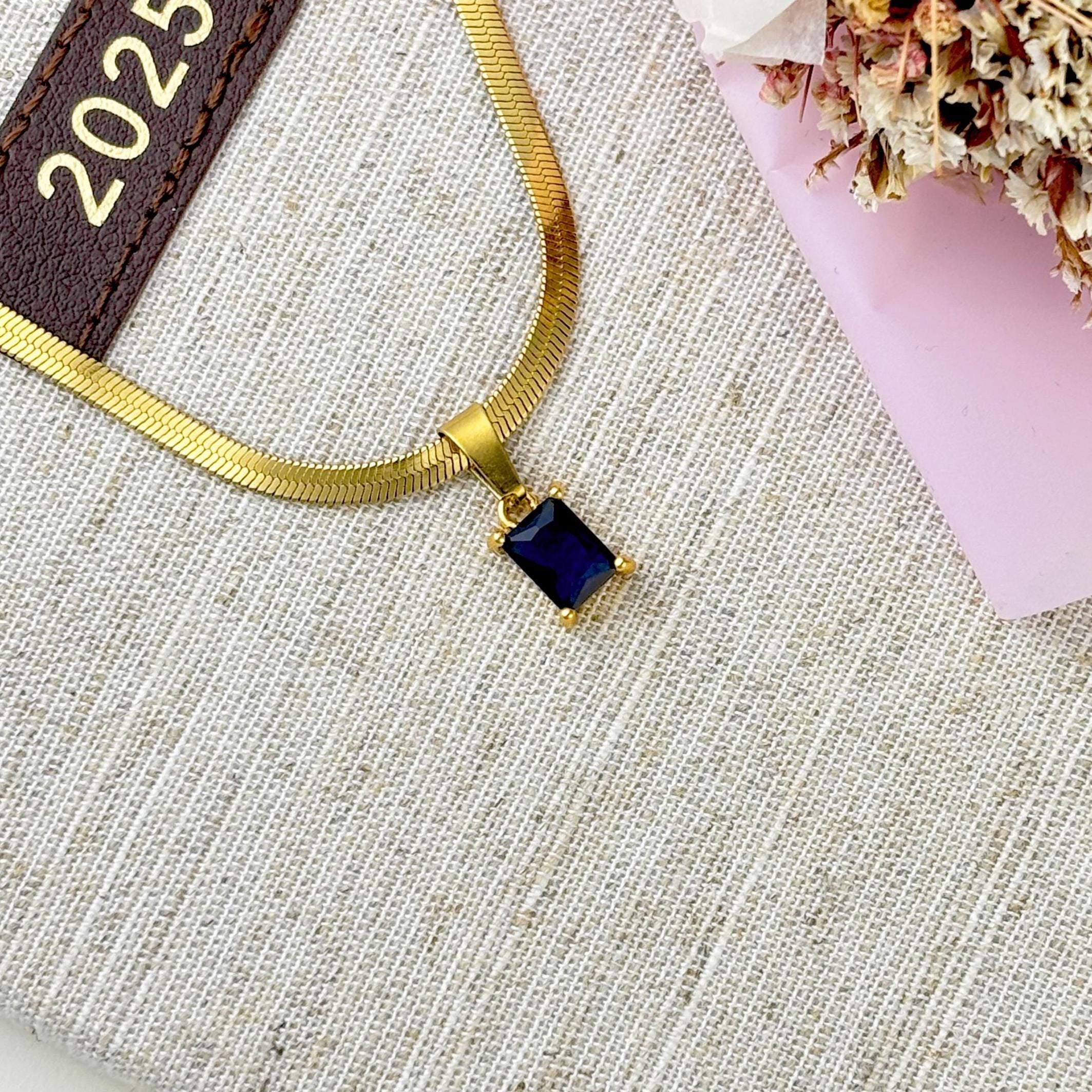 Blue Sapphire Herringbone Snake Chain by Stella Amoré