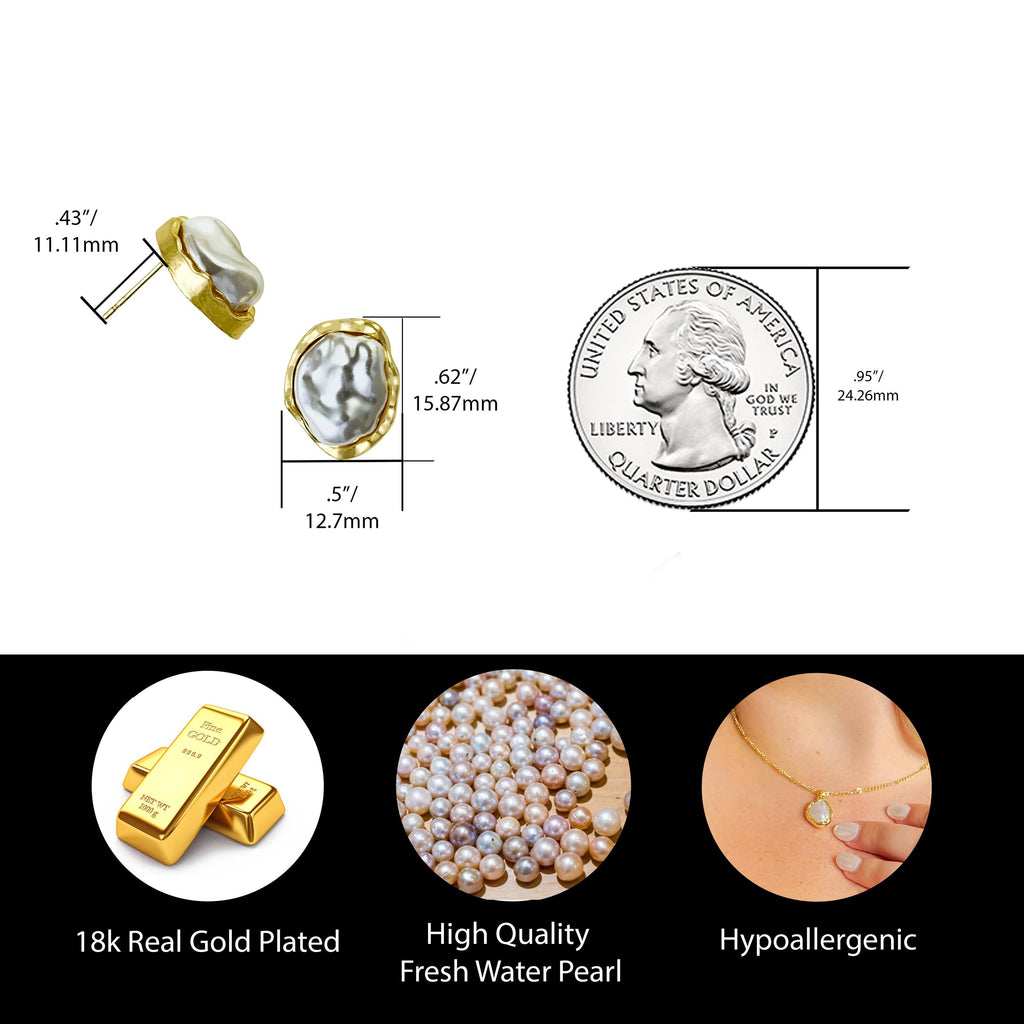 Irregular Baroque Pearl Stud Earrings by Stella Amoré