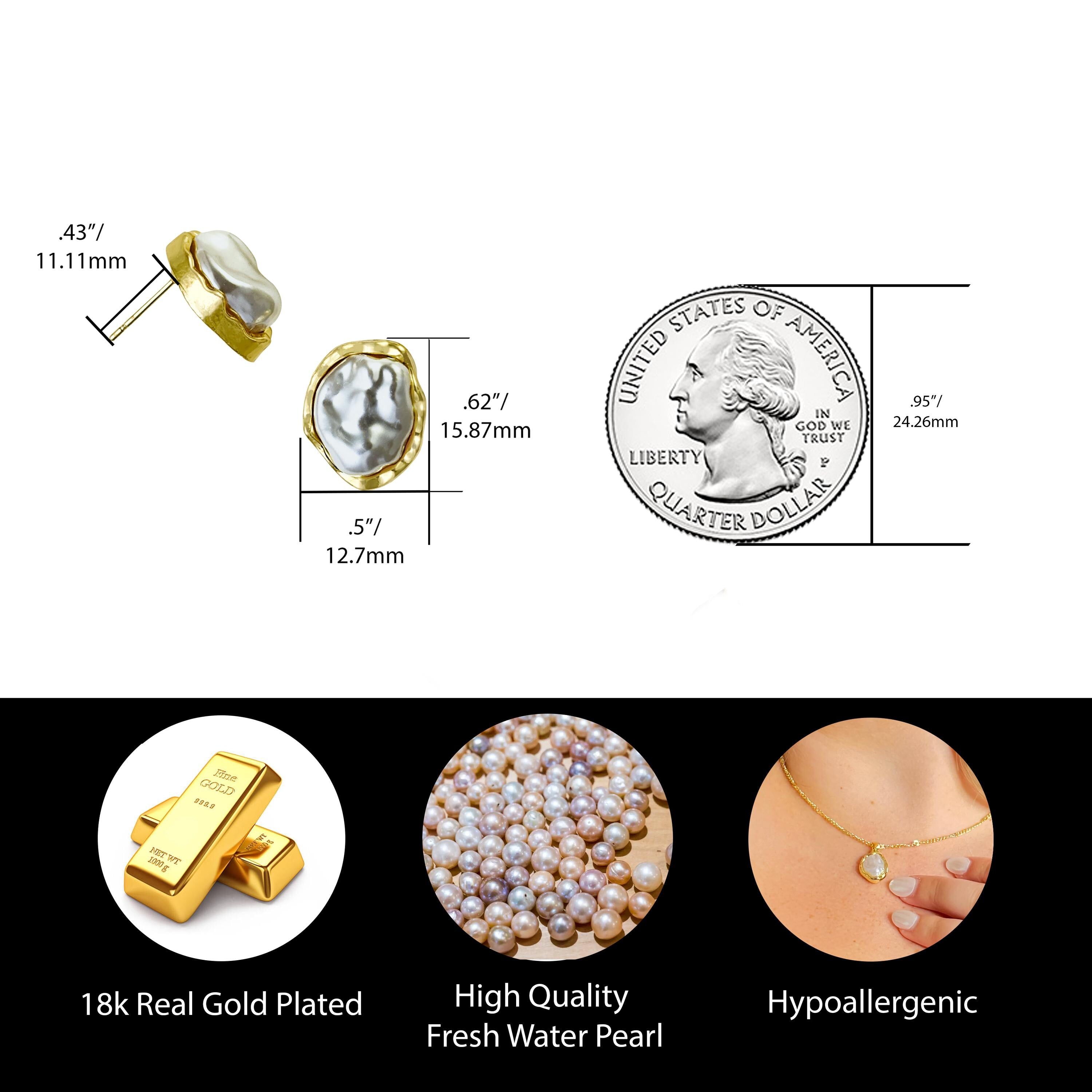 Irregular Baroque Pearl Stud Earrings by Stella Amoré