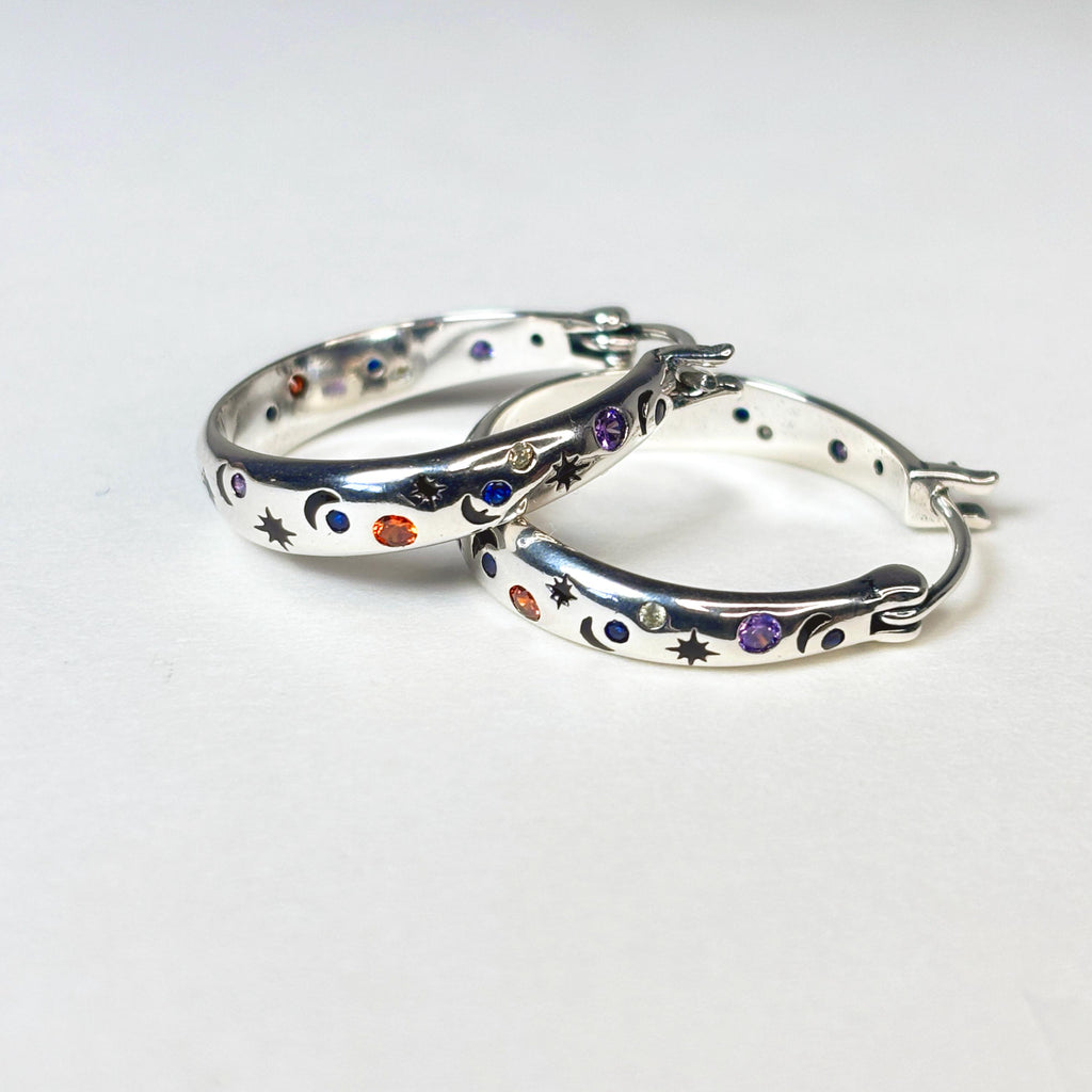 Dainty Star & Moon Hoop Earrings by Stella Amoré