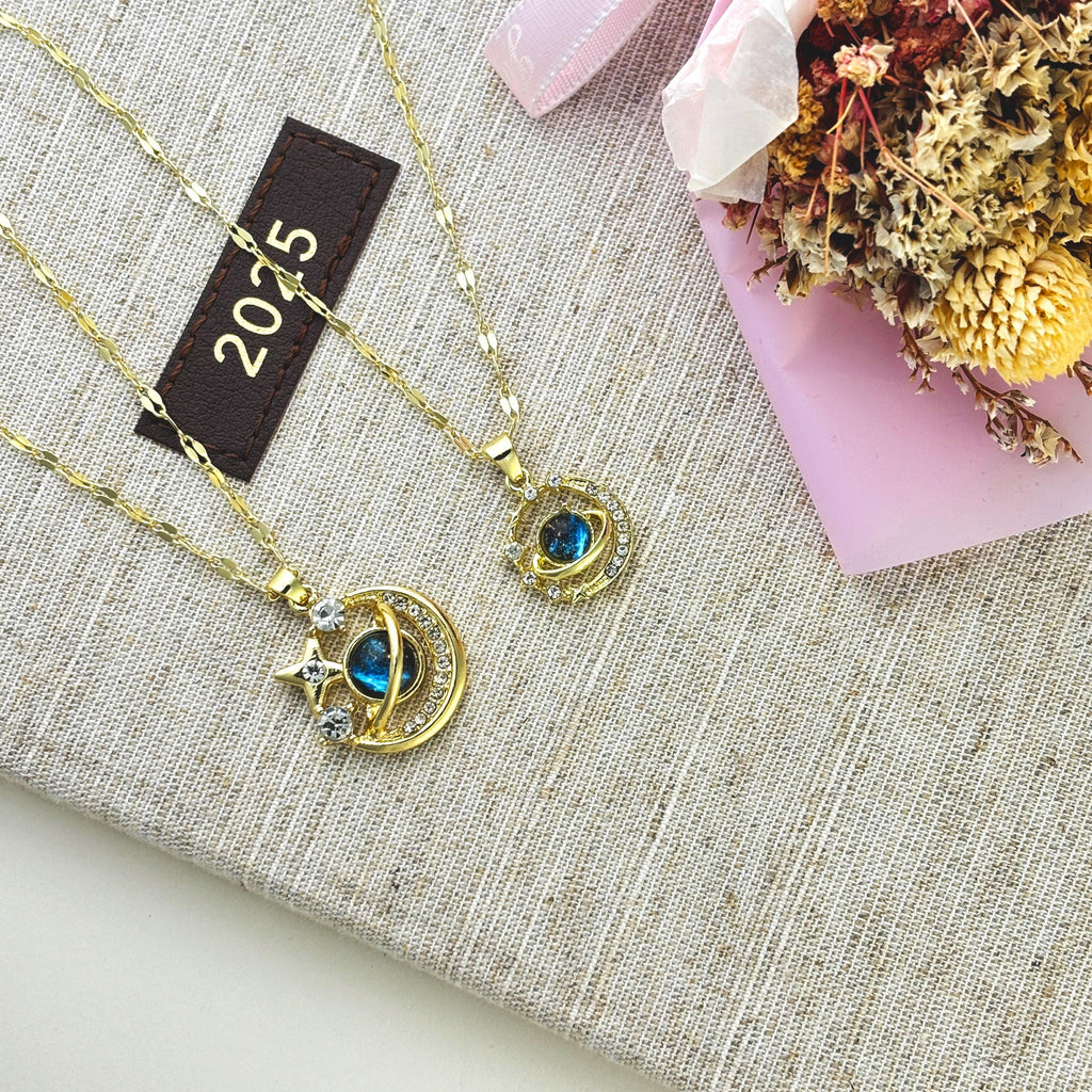 Silver Star Moon Galaxy Necklace by Stella Amoré