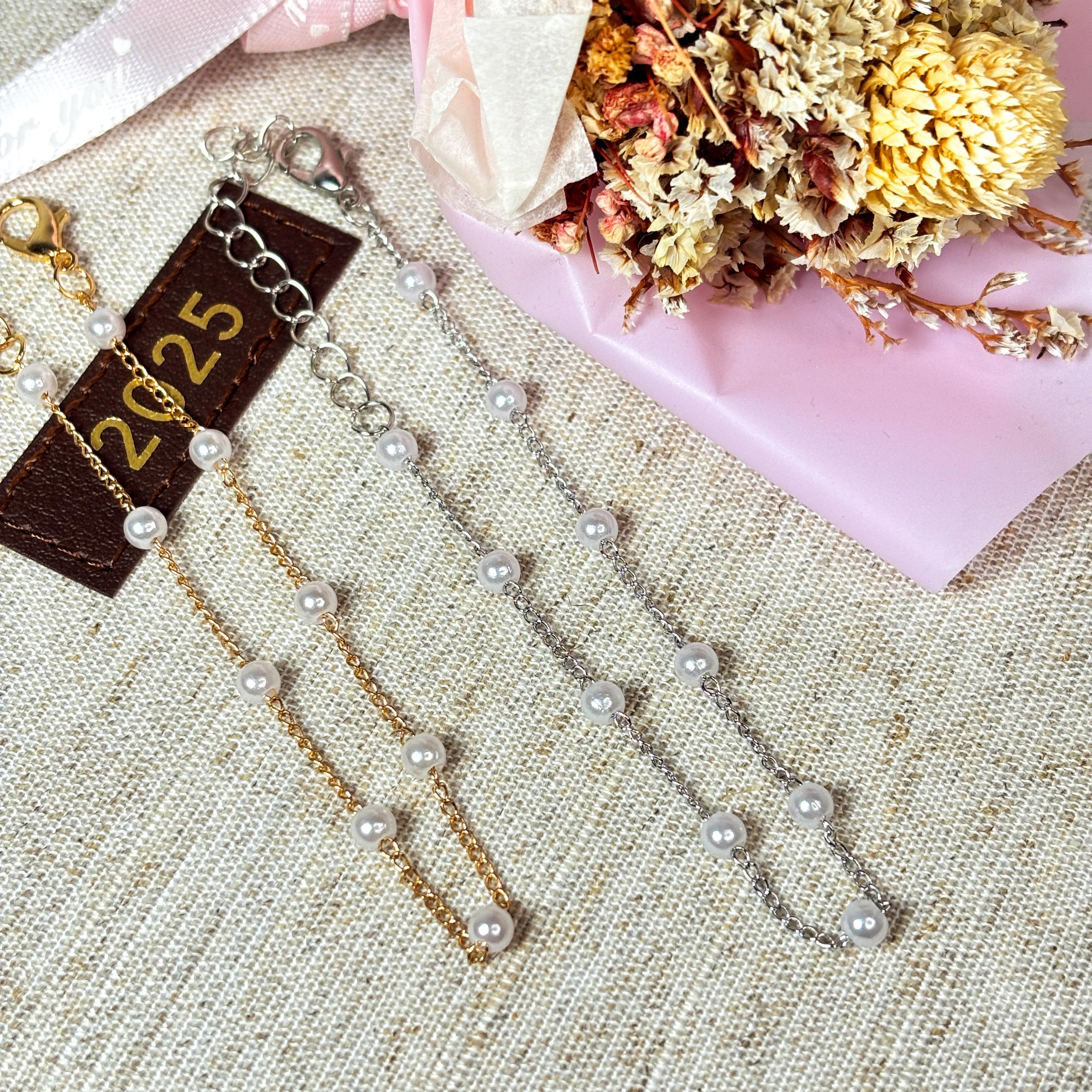 Minimalist Silver Pearl Layering Bracelet by Stella Amoré