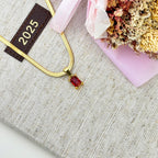 18K Gold Herringbone Snake Chain with Baguette Cut CZ Charm by Stella Amoré