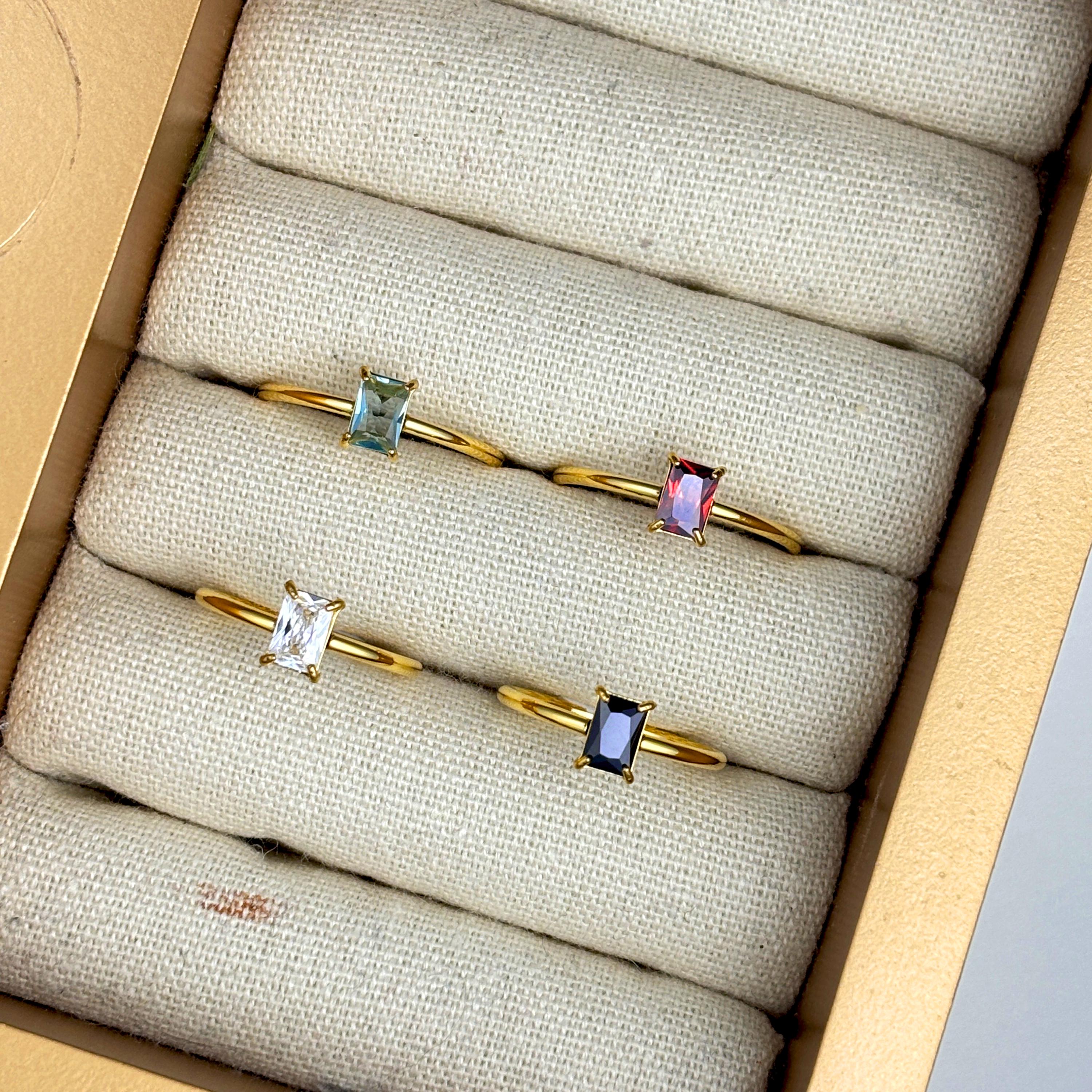 Black Baguette Ring with Minimalist Thin Band by Stella Amoré