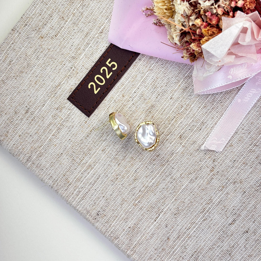 Irregular Baroque Pearl Stud Earrings by Stella Amoré
