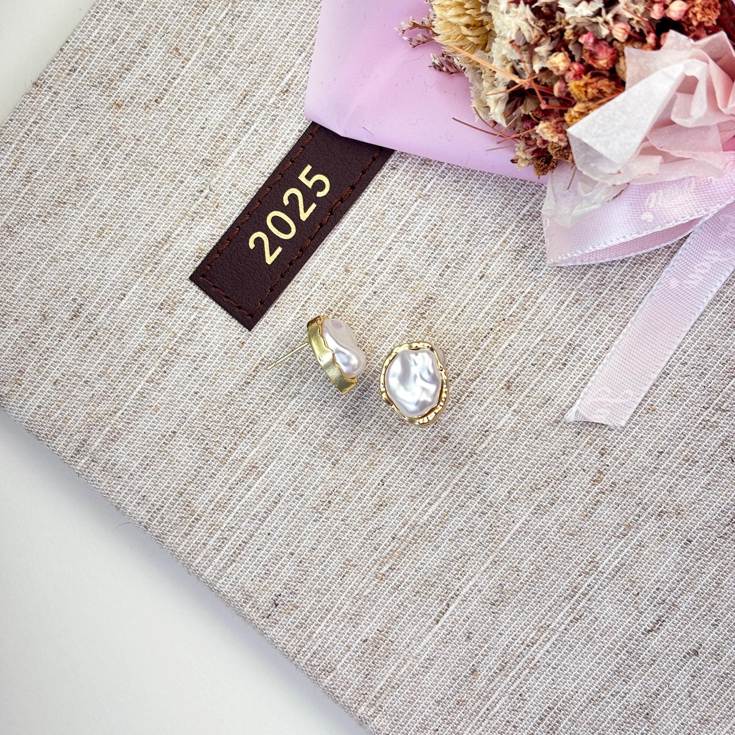 Irregular Baroque Pearl Stud Earrings by Stella Amoré