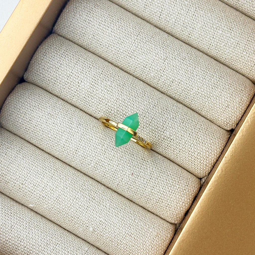 Jade Crystal Wand Ring – Adjustable Hexagonal Crystal Point