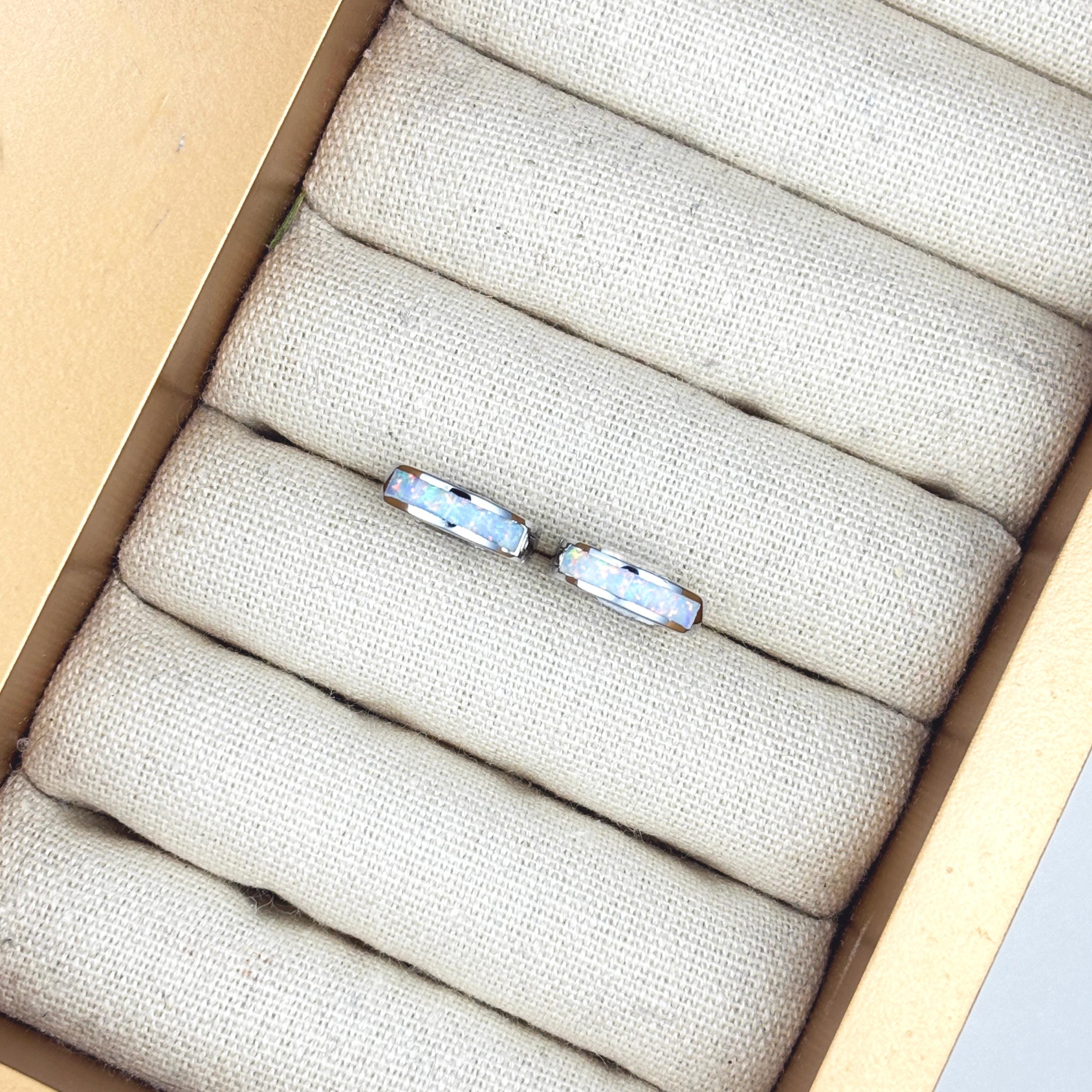 Sterling Silver Opal Huggie Hoop Earrings by Stella Amoré