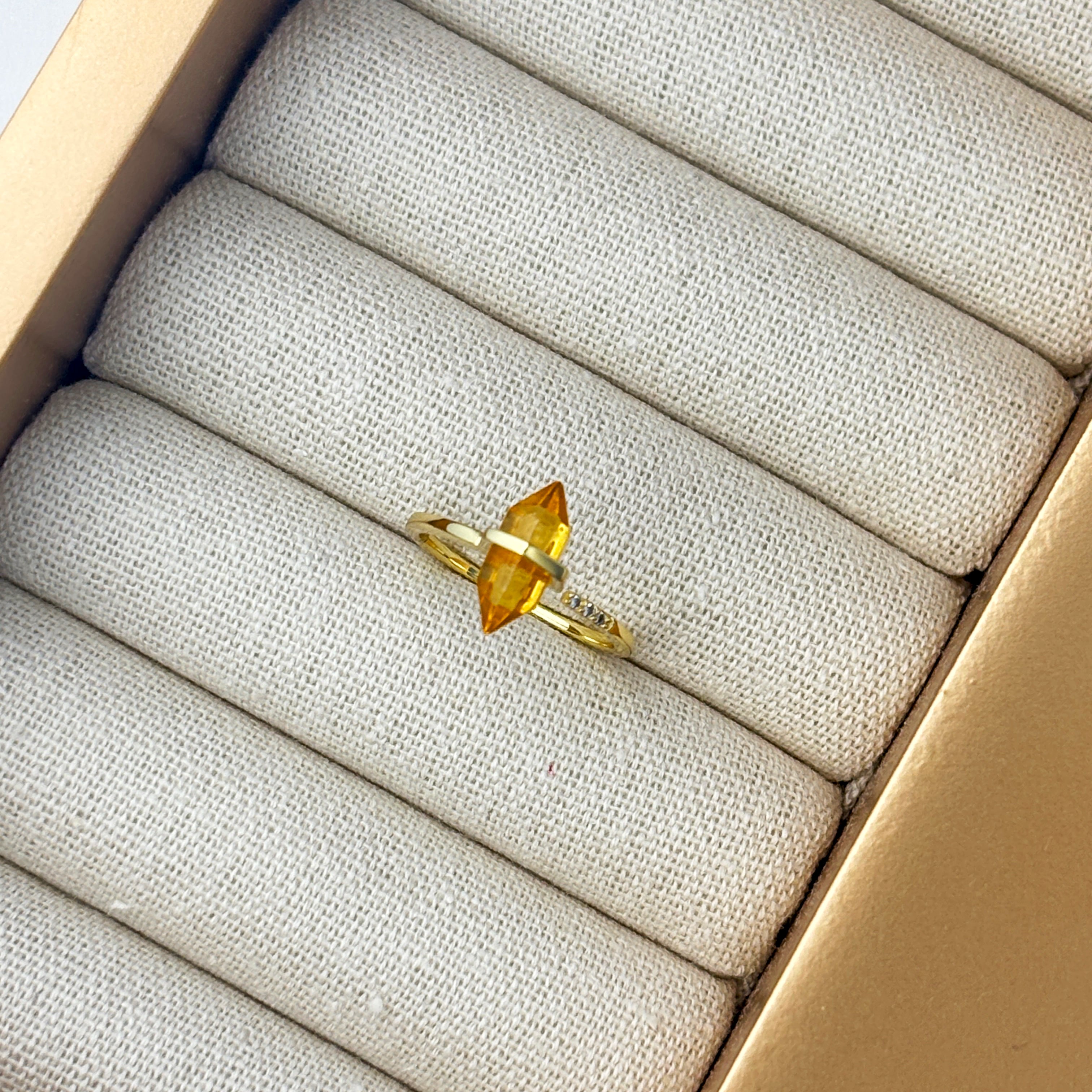 Obsidian Crystal Point Ring — Adjustable Gold Ring for Protection & Strength