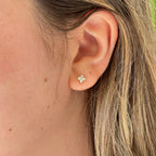 Gold Clover Stud Earrings: 18k Gold Plated Sterling Silver CZ