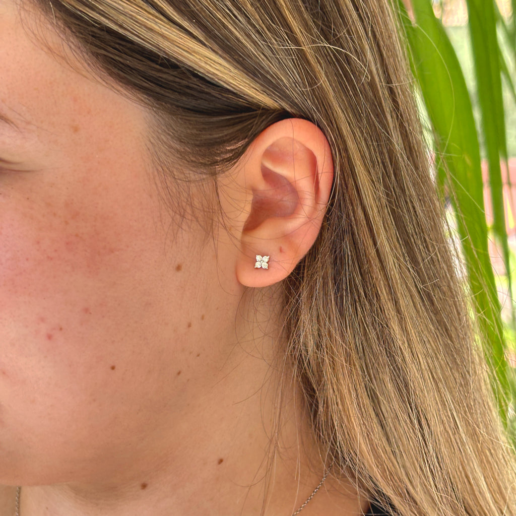 Gold Clover Stud Earrings: 18k Gold Plated Sterling Silver CZ