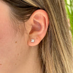 Gold Clover Stud Earrings: 18k Gold Plated Sterling Silver CZ