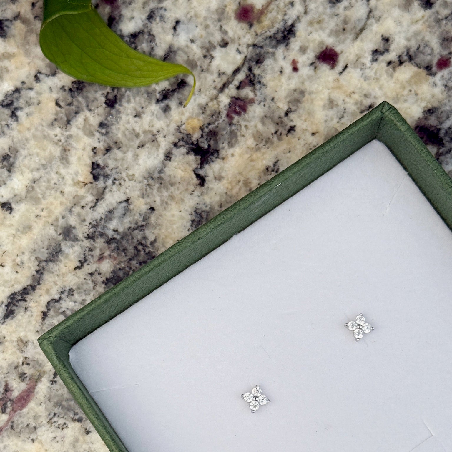 Gold Clover Stud Earrings: 18k Gold Plated Sterling Silver CZ