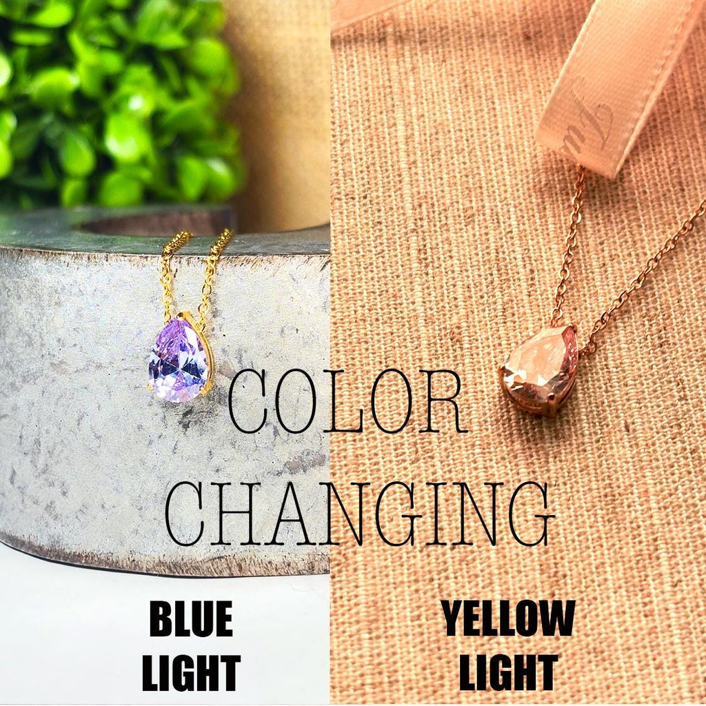 Dainty Birthstone Necklace – Pear Cut CZ Gemstone Pendant – Minimalist 18k Gold Necklace – Elegant Birthstone Jewelry Gift