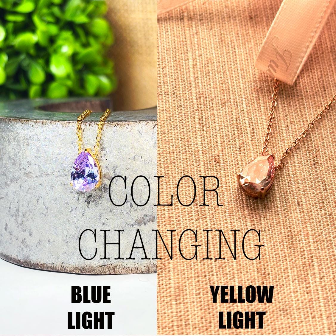 Dainty Birthstone Necklace – Pear Cut CZ Gemstone Pendant – Minimalist 18k Gold Necklace – Elegant Birthstone Jewelry Gift