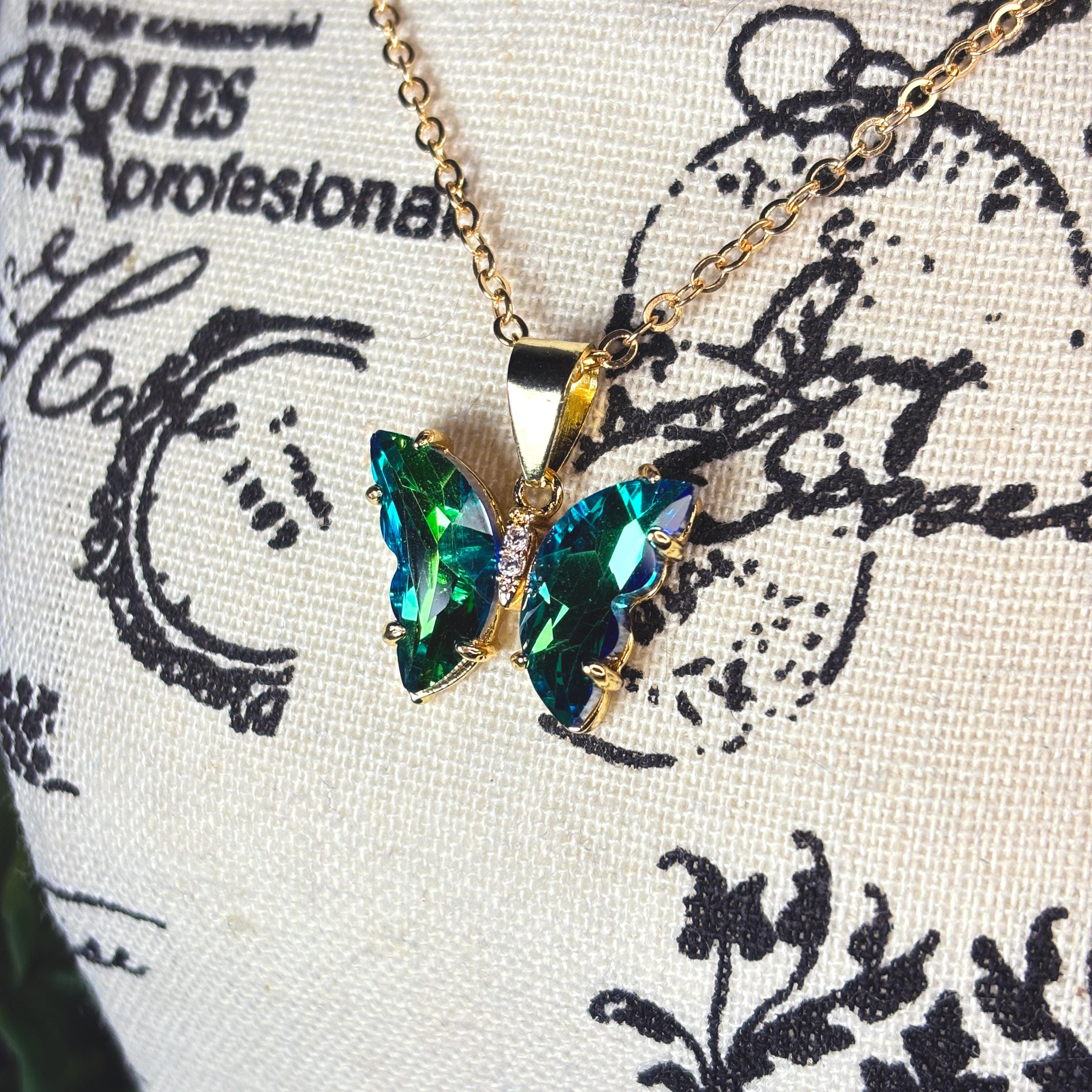 Iridescent Gradient Crystal Butterfly Necklace by Stella Amoré
