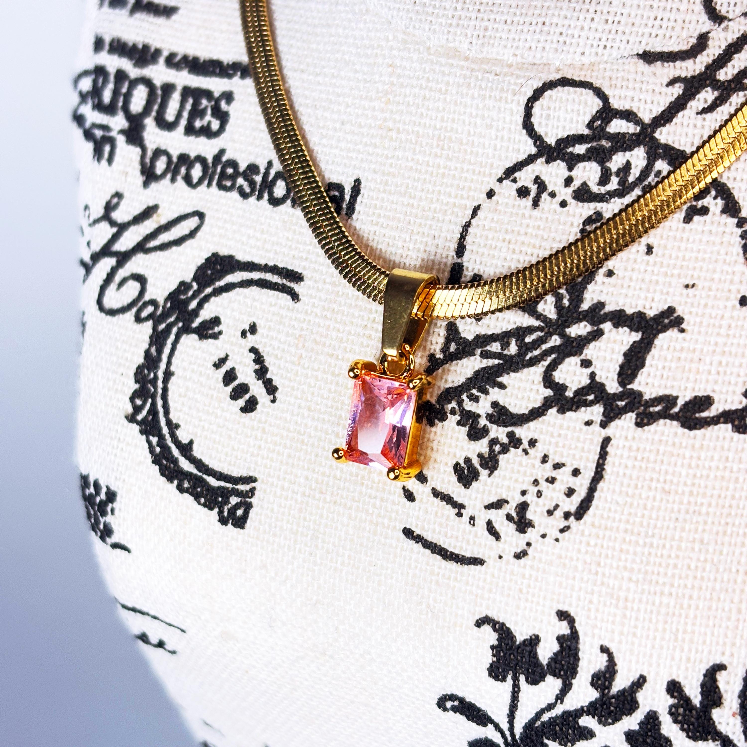 Baguette Cut Emerald on Gold Herringbone Chain by Stella Amoré