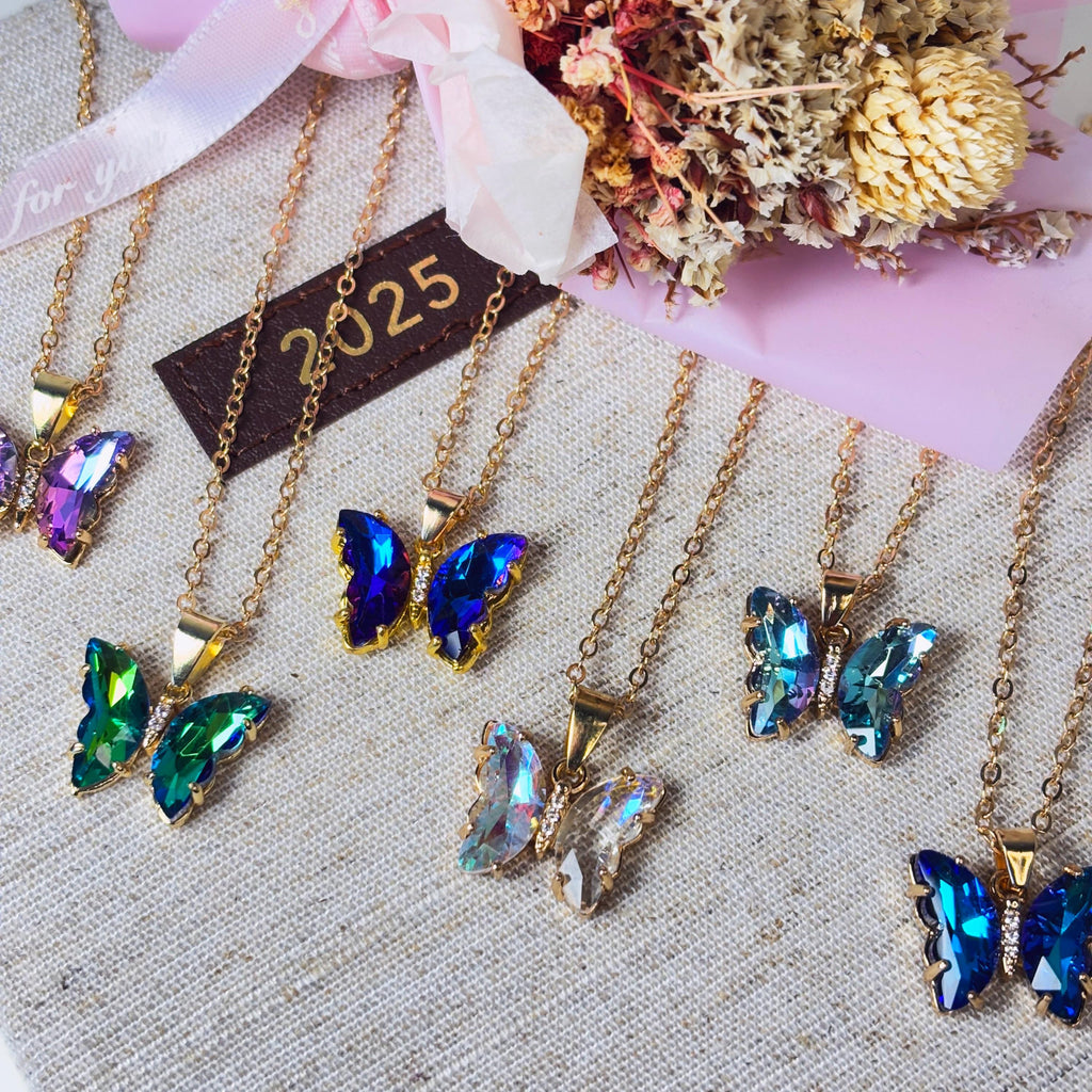 Iridescent Gradient Crystal Butterfly Necklace by Stella Amoré