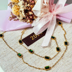 Dainty Adjustable Emerald Chain Ring in Gold by Stella Amoré