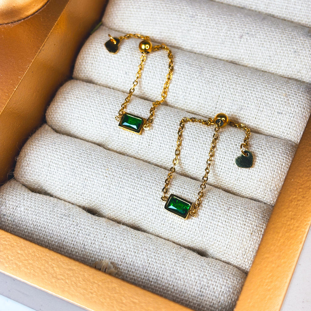 Dainty Adjustable Emerald Chain Ring in Gold by Stella Amoré
