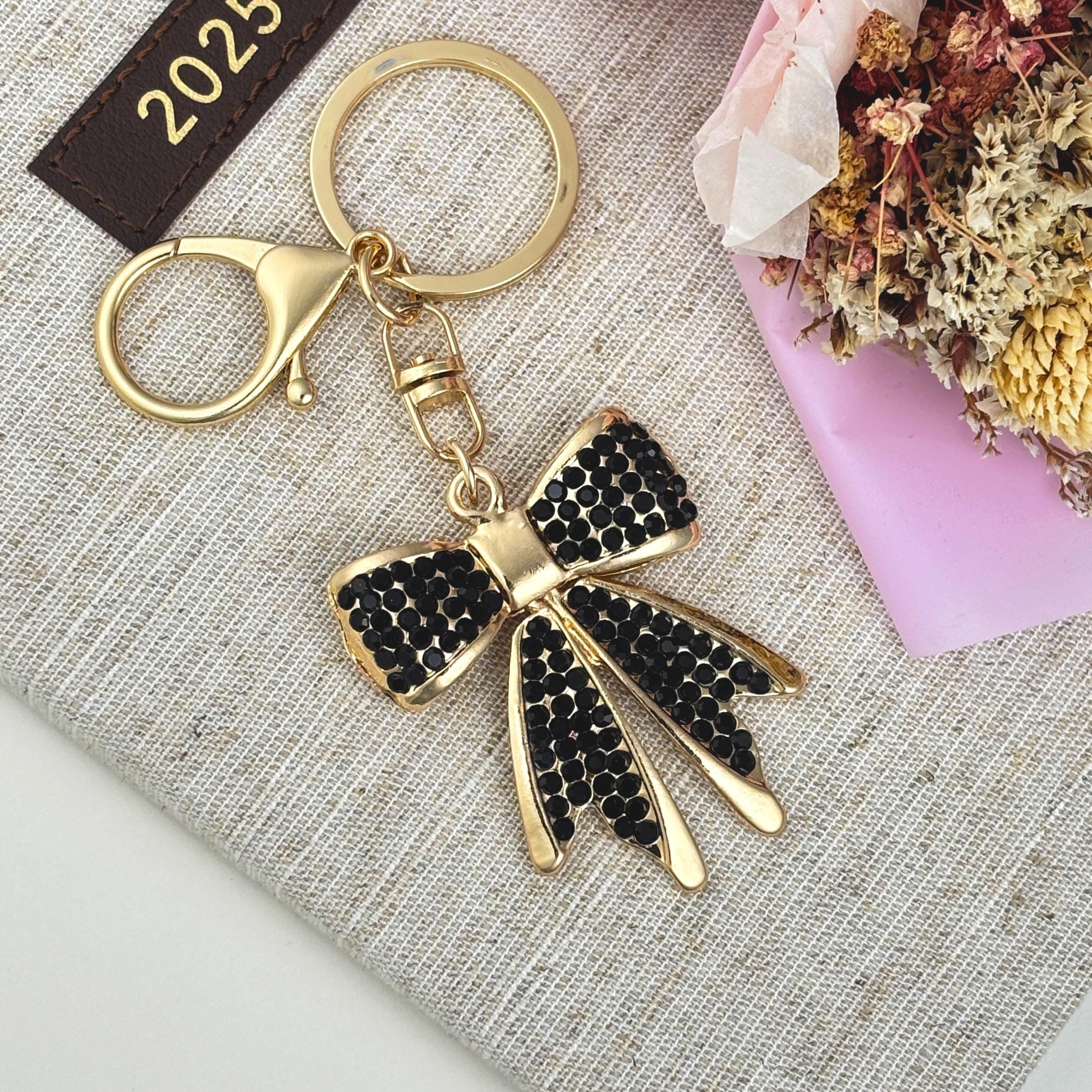 Pink Rhinestone Bow Keychain – New Car Driver Gift, Bling Crystal Bow Charm, Balletcore Keyring, Cute Gift for Mom, Stocking Stuffer