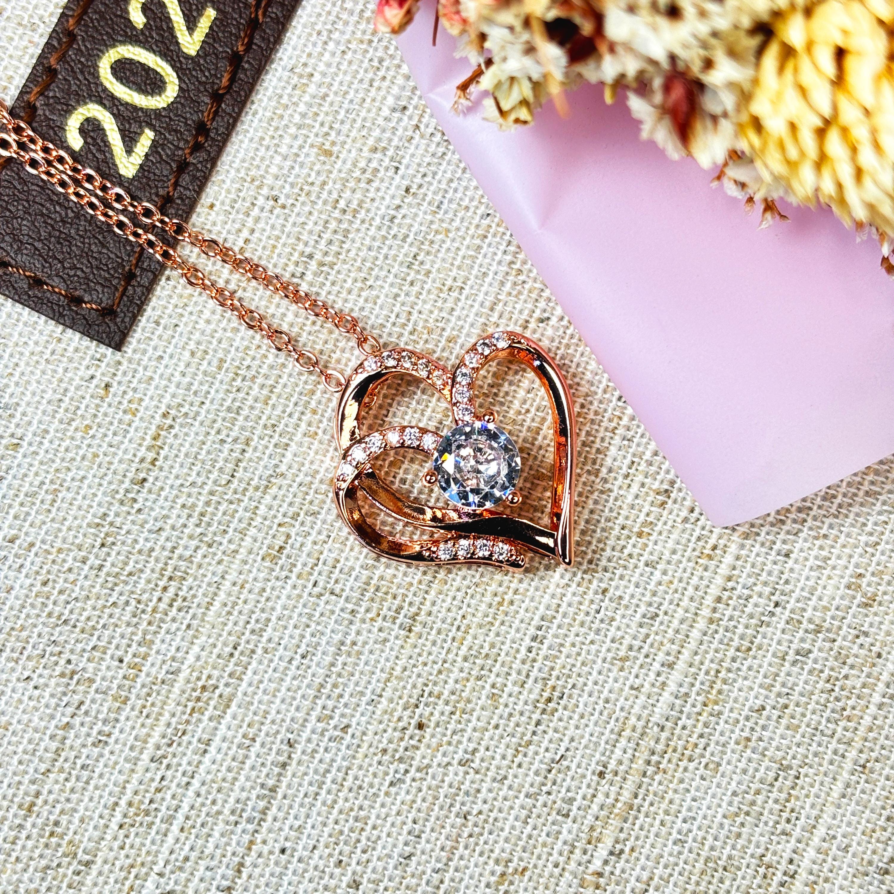 925 Silver Double Heart Necklace with Round Cut CZ by Stella Amoré