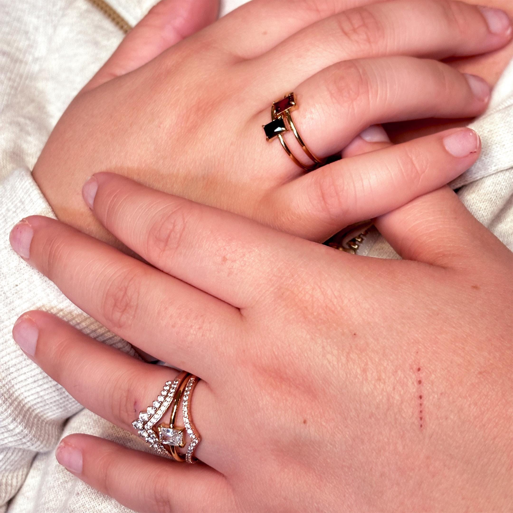 18k Gold Plated Diamond Baguette Ring by Stella Amoré