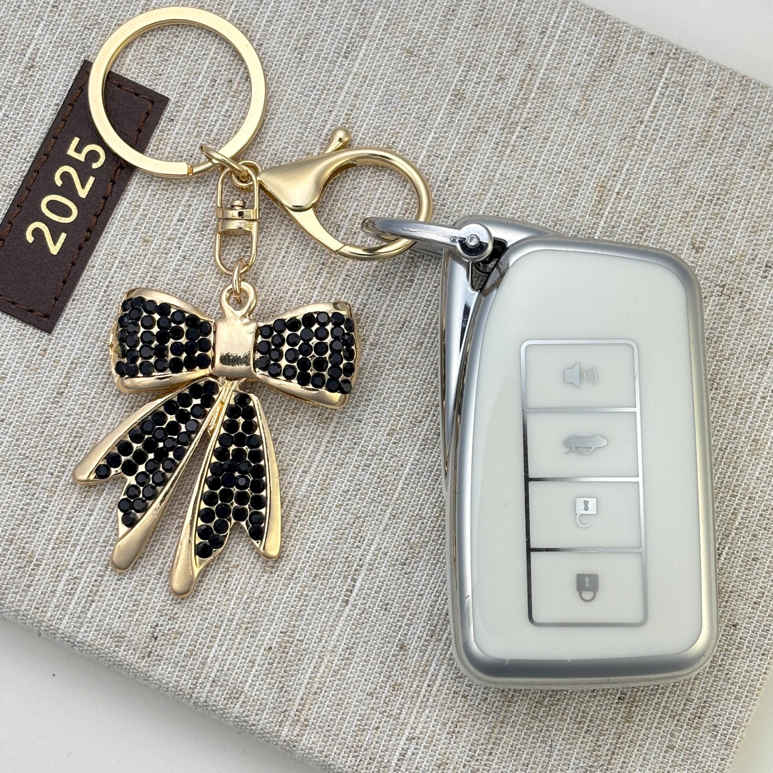 Black Rhinestone Bow Keychain – Bling Crystal Bow Charm, Coquette Balletcore Bag Keychain, Cute Gift for Mom, Stocking Stuffer