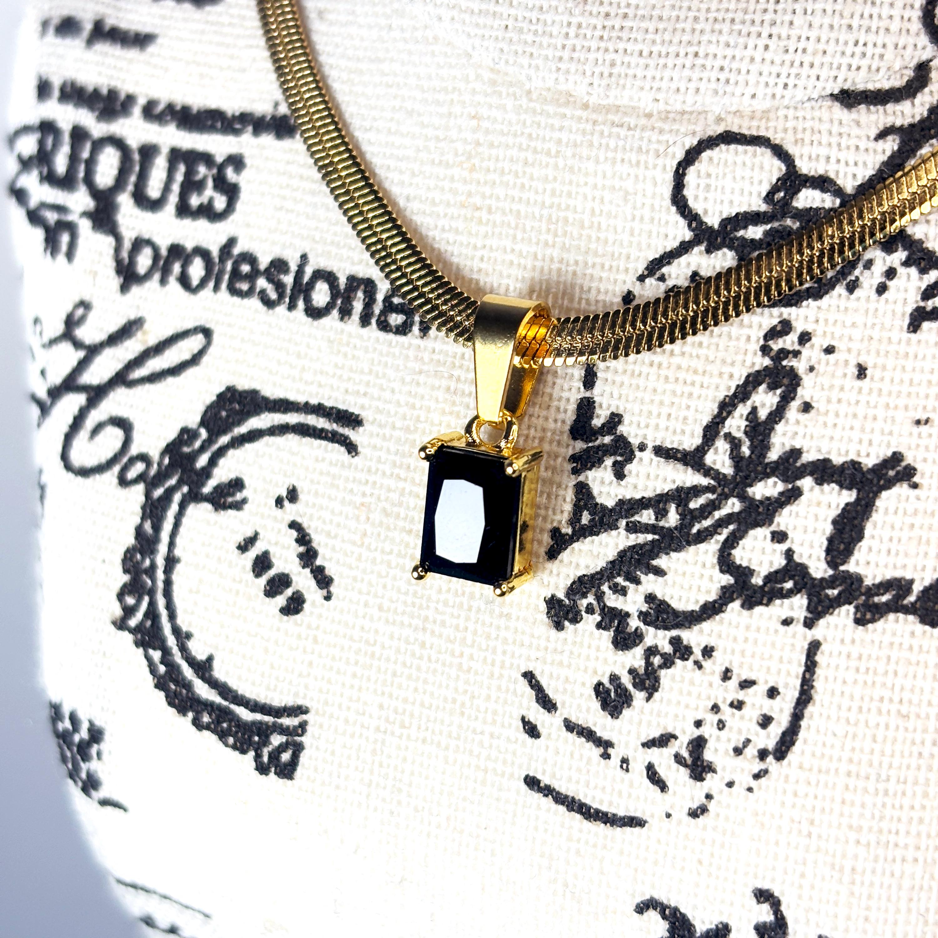 18k Snake Chain with Baguette Black Obsidian Pendant by Stella Amoré