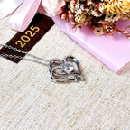 925 Silver Double Heart Necklace with Round Cut CZ by Stella Amoré