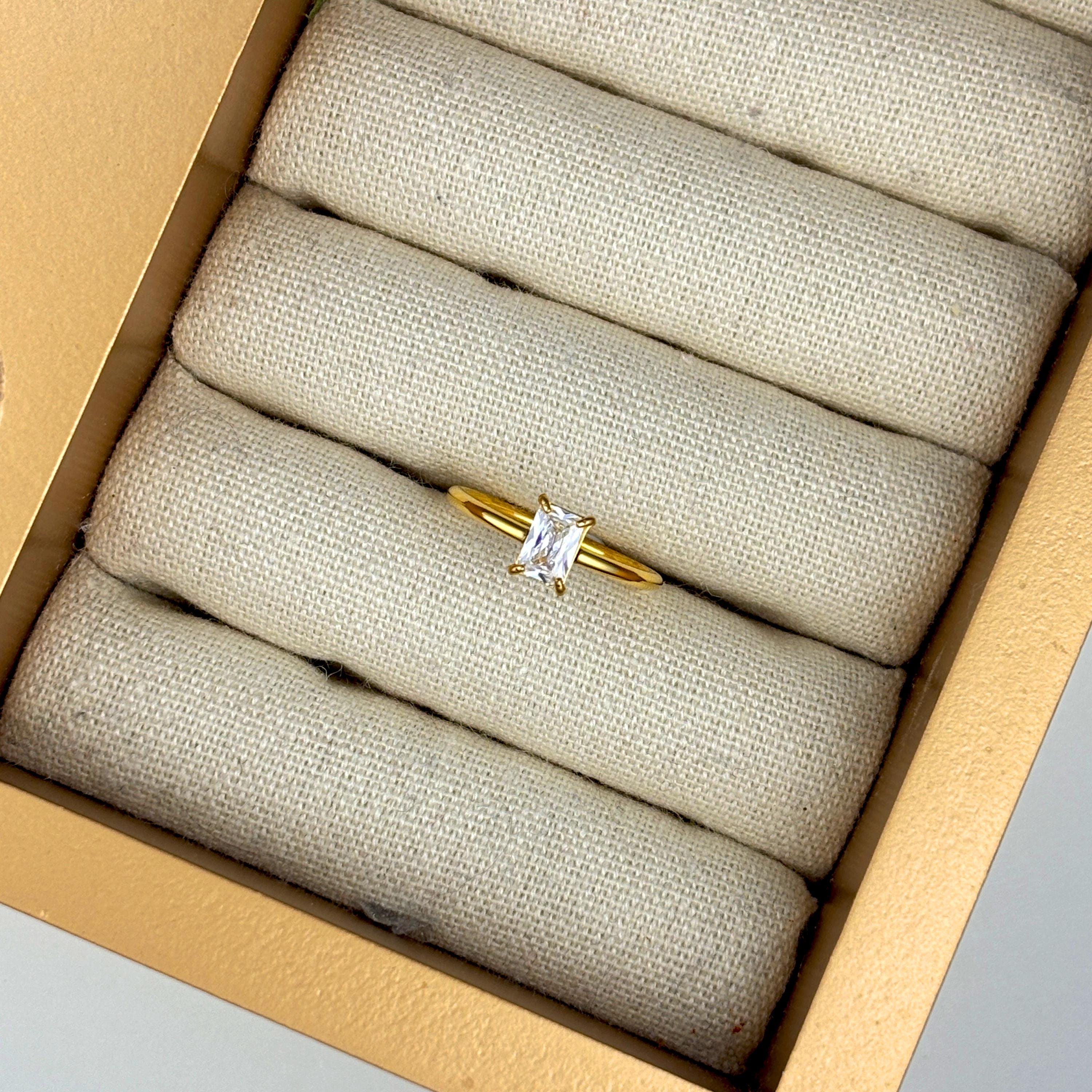 18k Gold Plated Diamond Baguette Ring by Stella Amoré