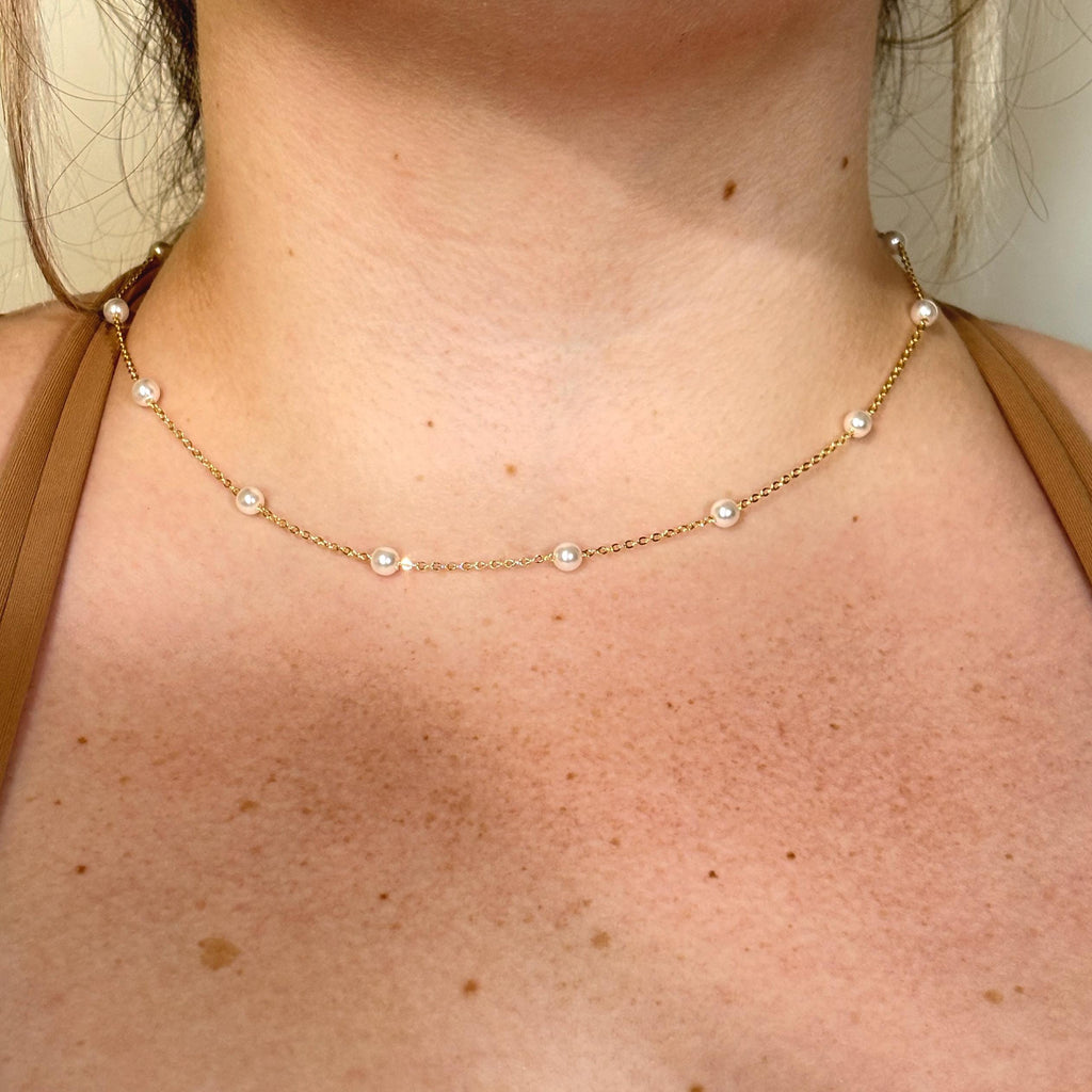 Dainty Freshwater Pearl Necklace Collection by Stella Amoré – Gold Chain Bridal Jewelry – Stacking Pearl Choker – Gifts for Wife