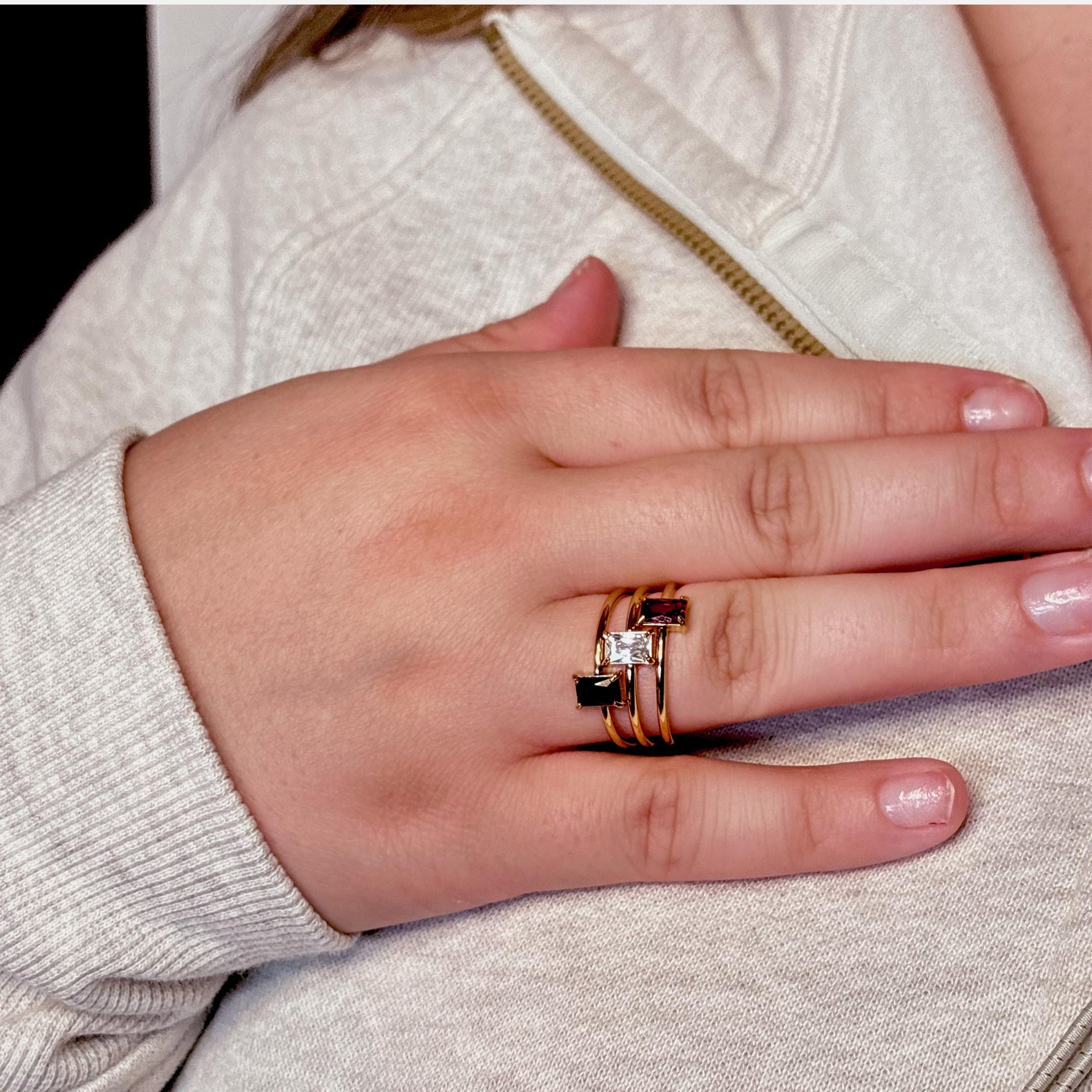 18k Gold Plated Diamond Baguette Ring by Stella Amoré