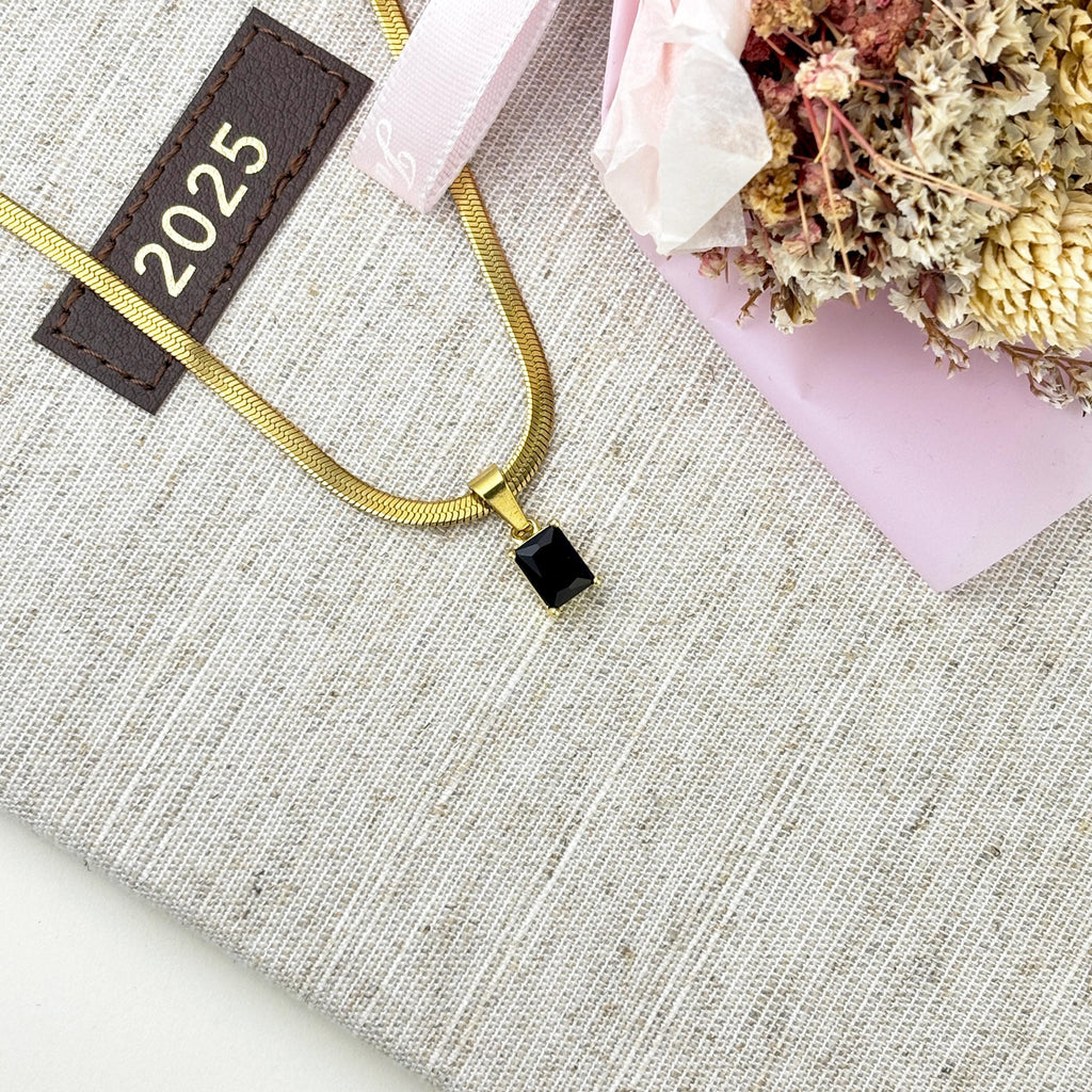18k Snake Chain with Baguette Black Obsidian Pendant by Stella Amoré