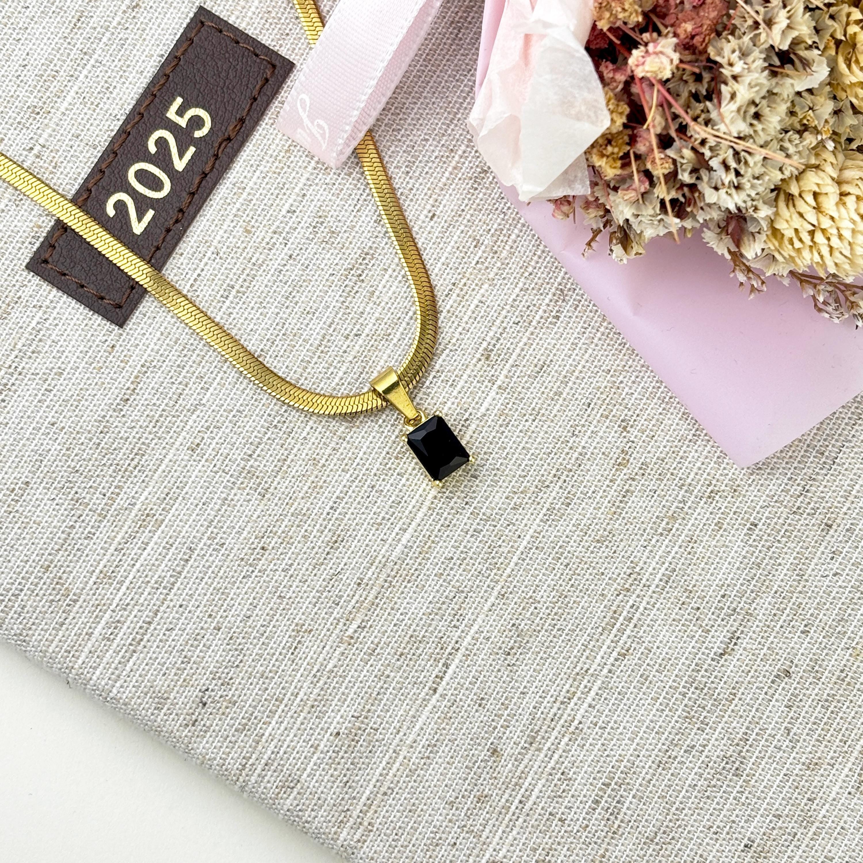 18k Snake Chain with Baguette Black Obsidian Pendant by Stella Amoré
