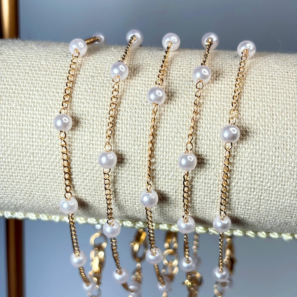 Dainty Gold Pearl Layering Bracelet by Stella Amoré