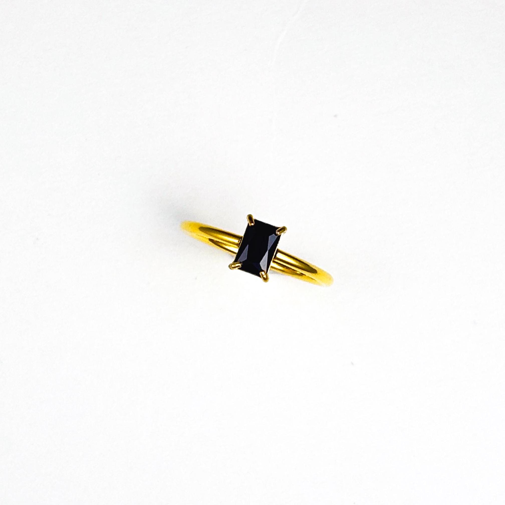 Black Baguette Ring with Minimalist Thin Band by Stella Amoré