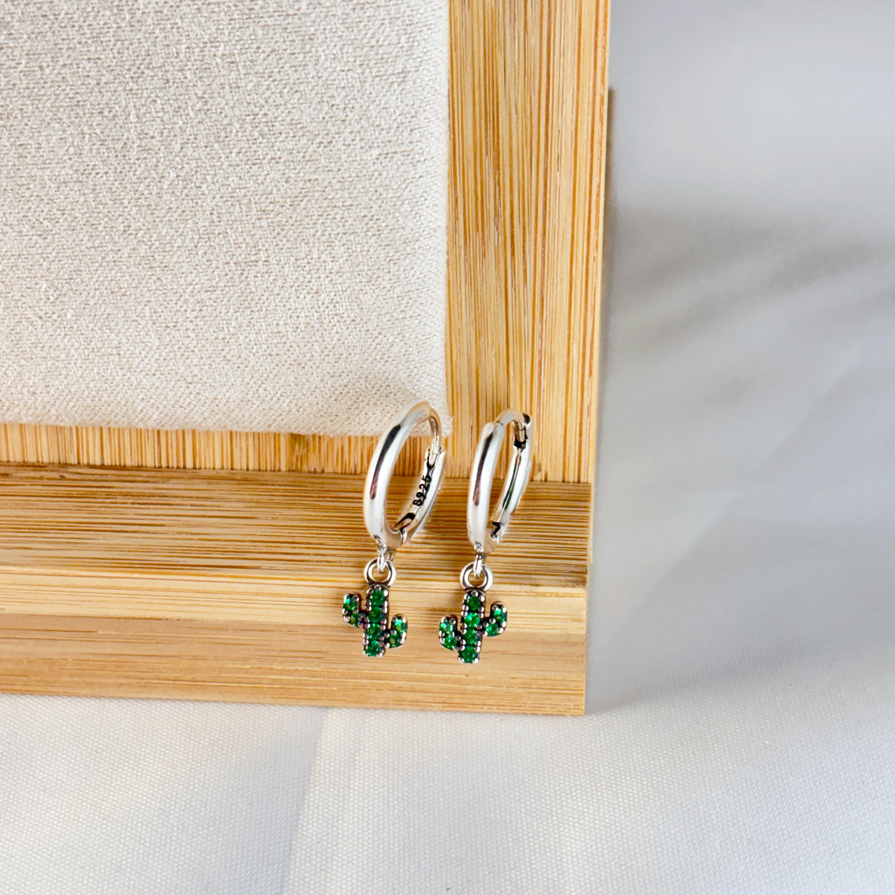 925 Sterling Silver Cactus Dangle Hoop Earrings by Stella Amoré